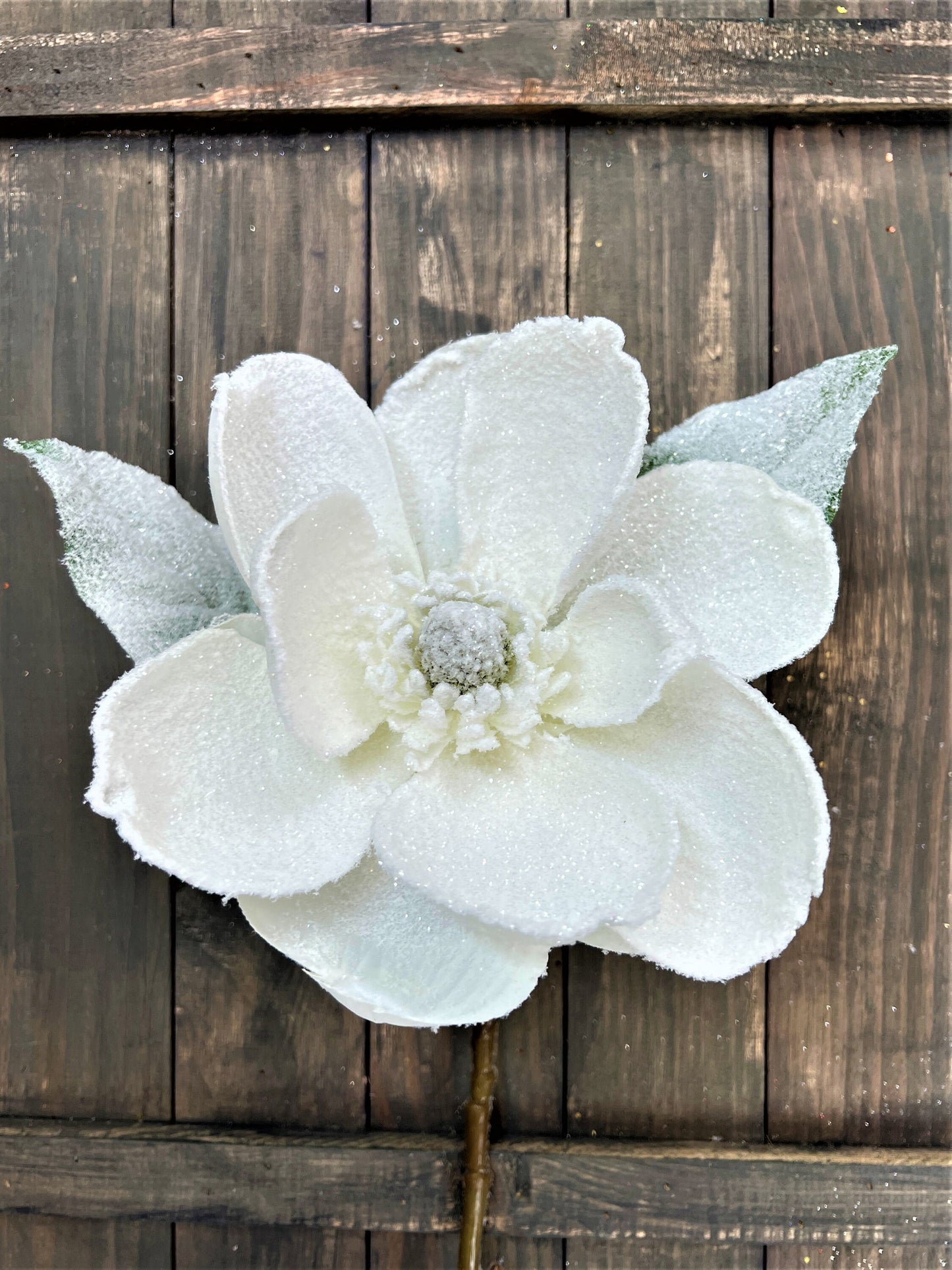 Frosted Magnolia Stem, 29" Frosted Magnolia, XL Magnolia Stem, Winter Magnolia Stem, Wedding Magnolia Stem, Frosted Floral Stem