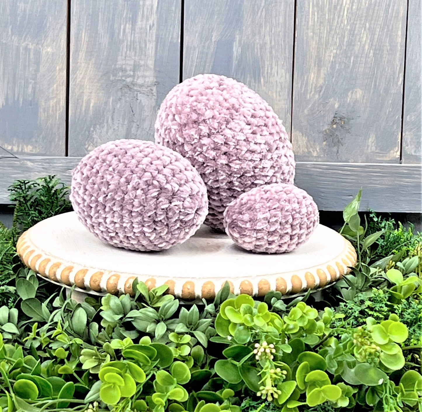 Crochet Eggs, Yarn Easter Eggs, Purple Easter Eggs, Wreath Attachment, Fabric Eggs, Tiered Tray Decor, Spring Decorations, Bowl fillers