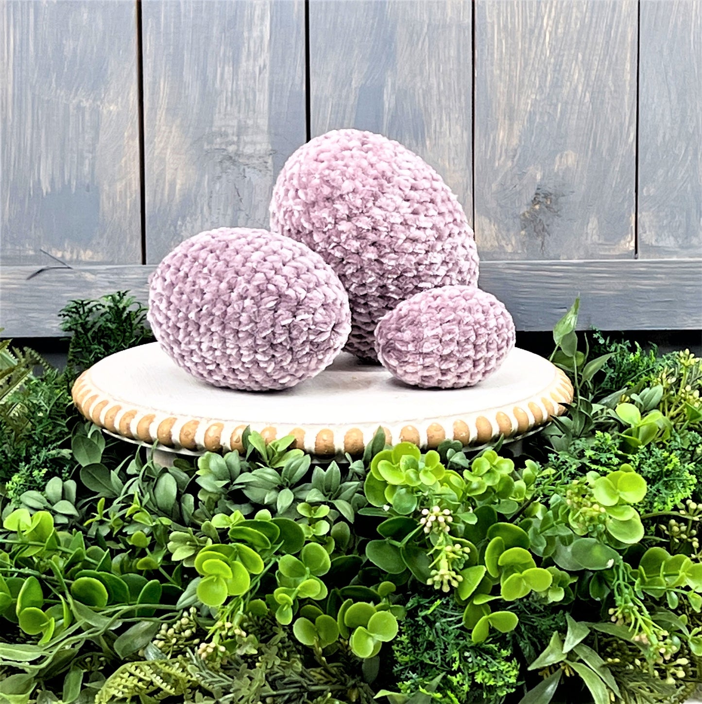 Crochet Eggs, Yarn Easter Eggs, Purple Easter Eggs, Wreath Attachment, Fabric Eggs, Tiered Tray Decor, Spring Decorations, Bowl fillers