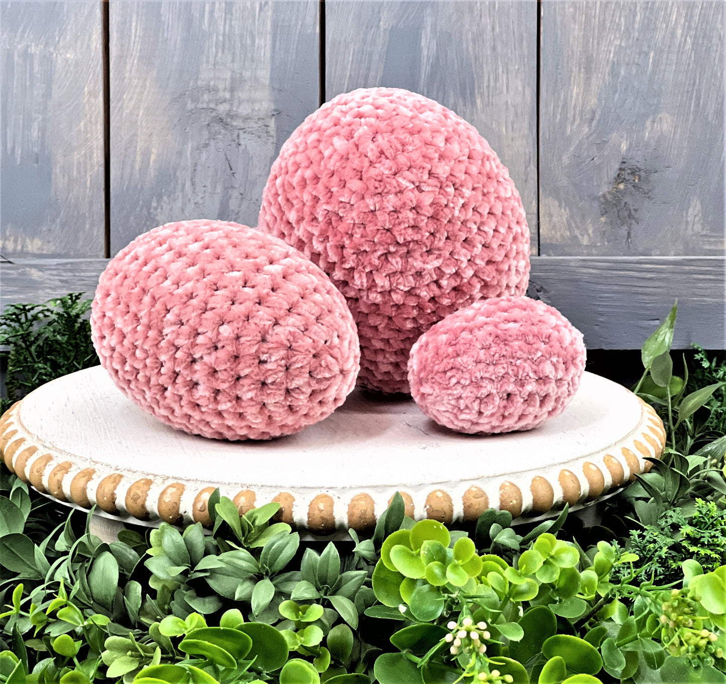 Crochet Eggs, Yarn Easter Eggs, Pink Crochet Eggs, Wreath Attachment, Fabric Eggs, Tiered Tray Decor, Spring Decorations, Bowl Fillers