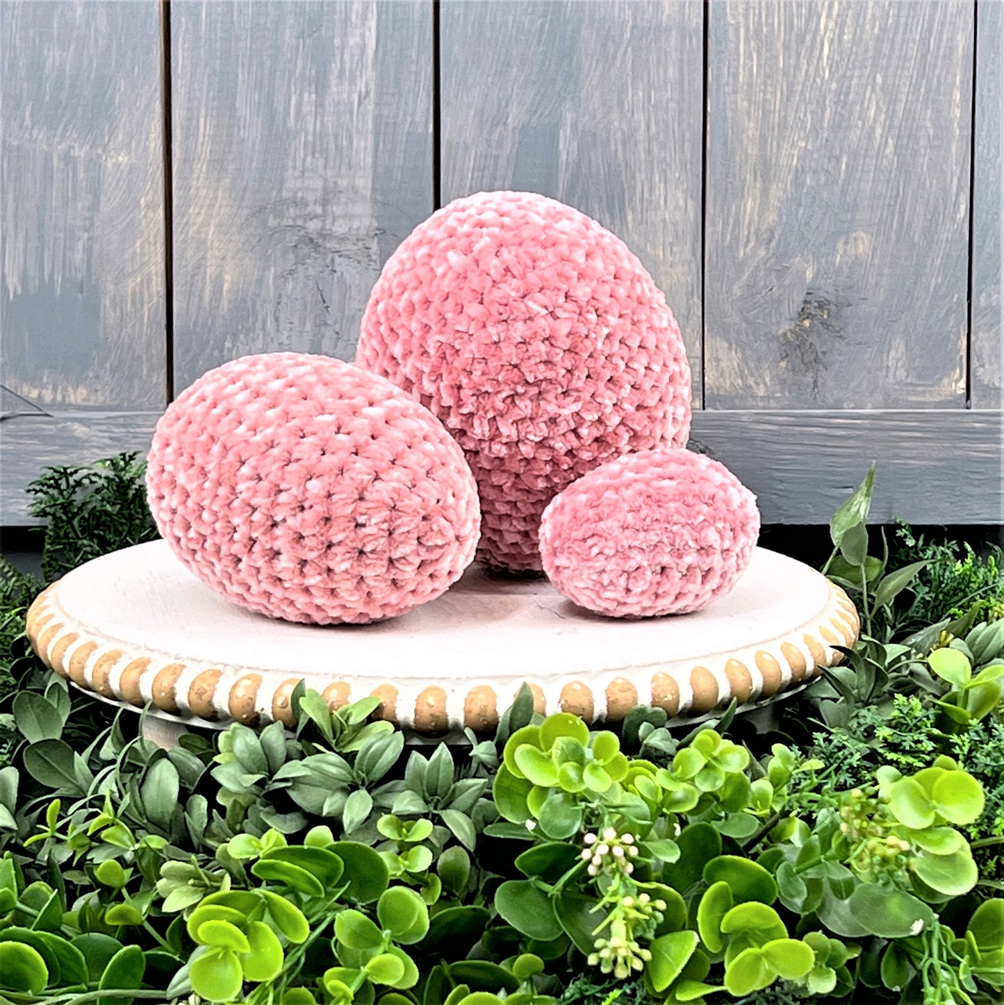 Crochet Eggs, Yarn Easter Eggs, Pink Crochet Eggs, Wreath Attachment, Fabric Eggs, Tiered Tray Decor, Spring Decorations, Bowl Fillers