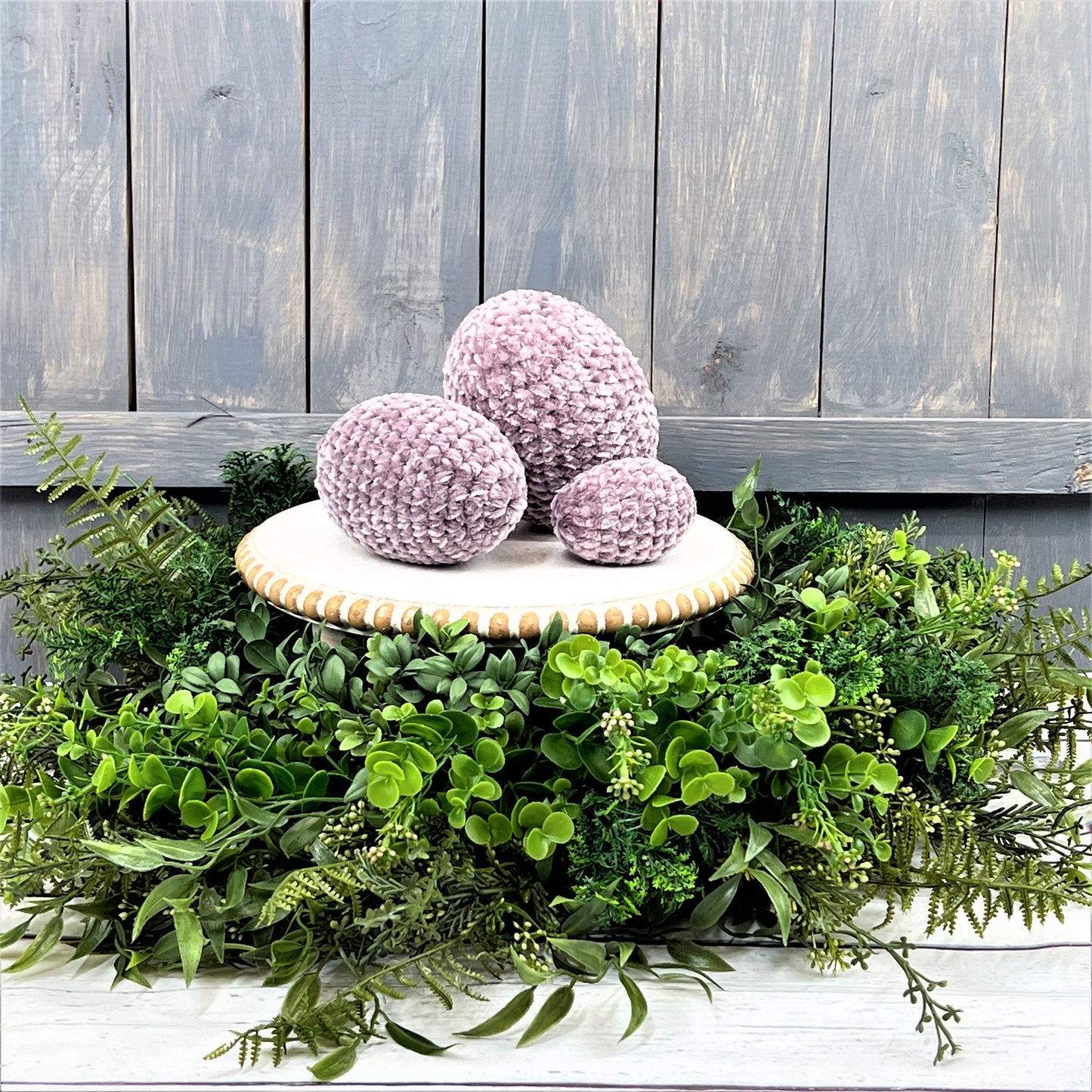 Crochet Eggs, Yarn Easter Eggs, Purple Easter Eggs, Wreath Attachment, Fabric Eggs, Tiered Tray Decor, Spring Decorations, Bowl fillers