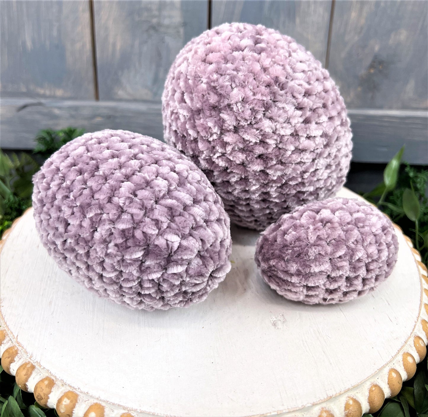 Crochet Eggs, Yarn Easter Eggs, Purple Easter Eggs, Wreath Attachment, Fabric Eggs, Tiered Tray Decor, Spring Decorations, Bowl fillers
