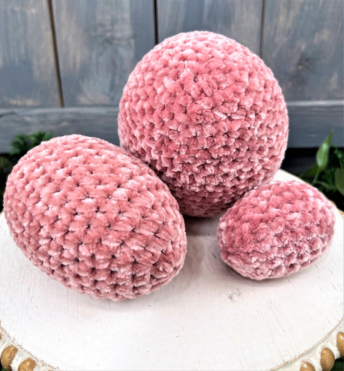 Crochet Eggs, Yarn Easter Eggs, Pink Crochet Eggs, Wreath Attachment, Fabric Eggs, Tiered Tray Decor, Spring Decorations, Bowl Fillers