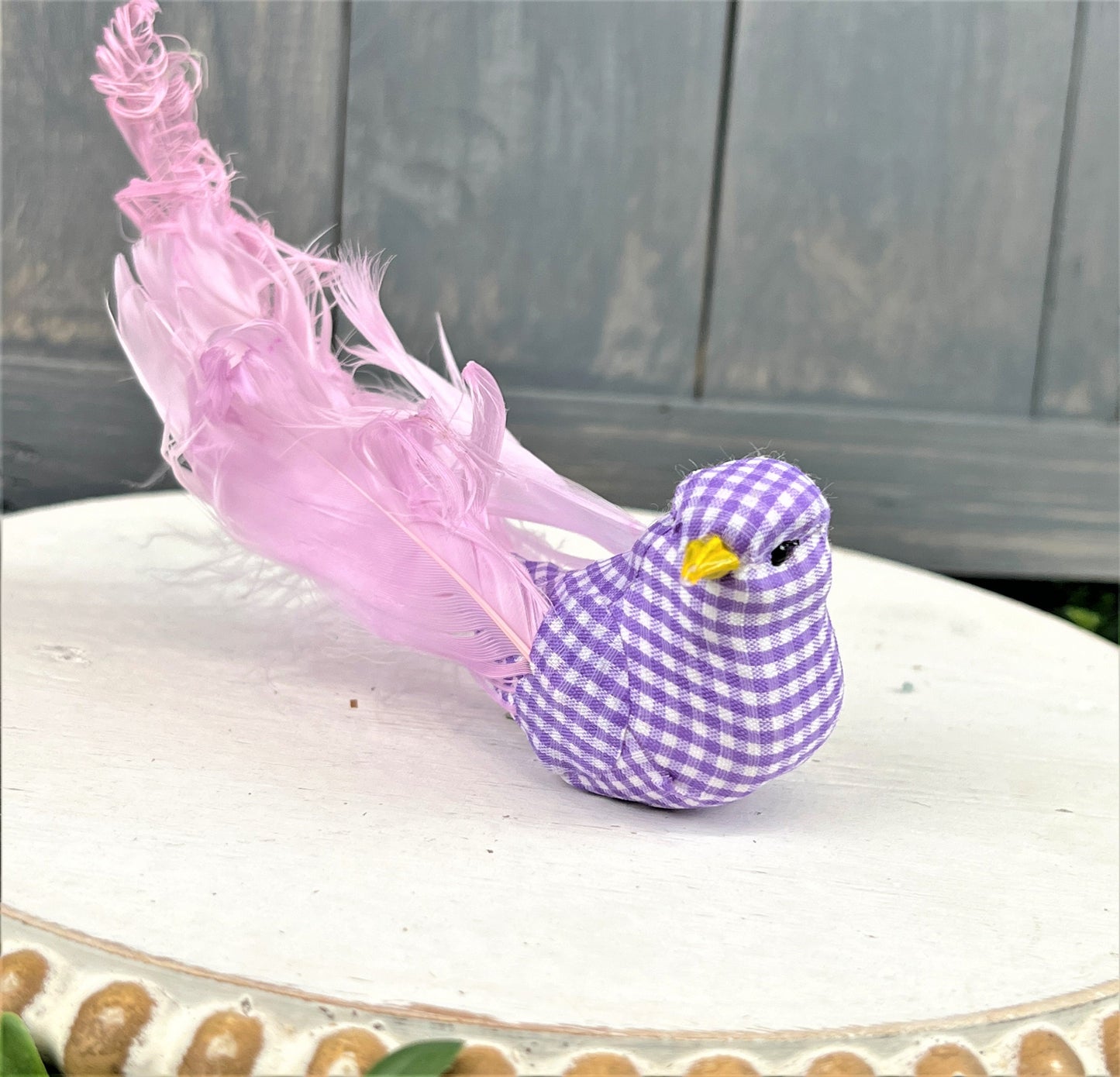 Artificial Bird on Clip, Spring Birds, Easter Decor, Artificial Birds with Feathers, Wreath Making Supply, Spring Decor, Gingham Birds,
