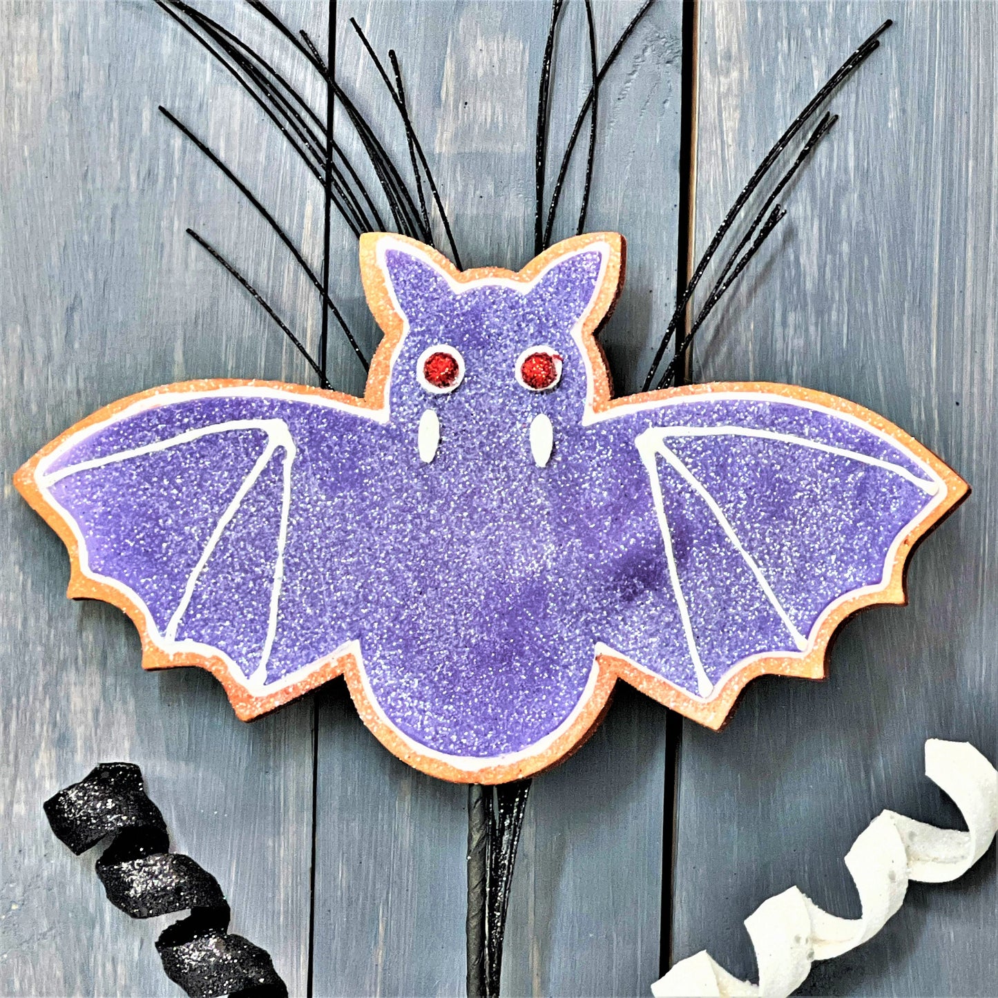 Purple Halloween Bat, Bat Cookie Spray, Halloween Cookie Spray, Purple Halloween Decor, Halloween Wreath Attachment, Bat Cookie Floral Pick