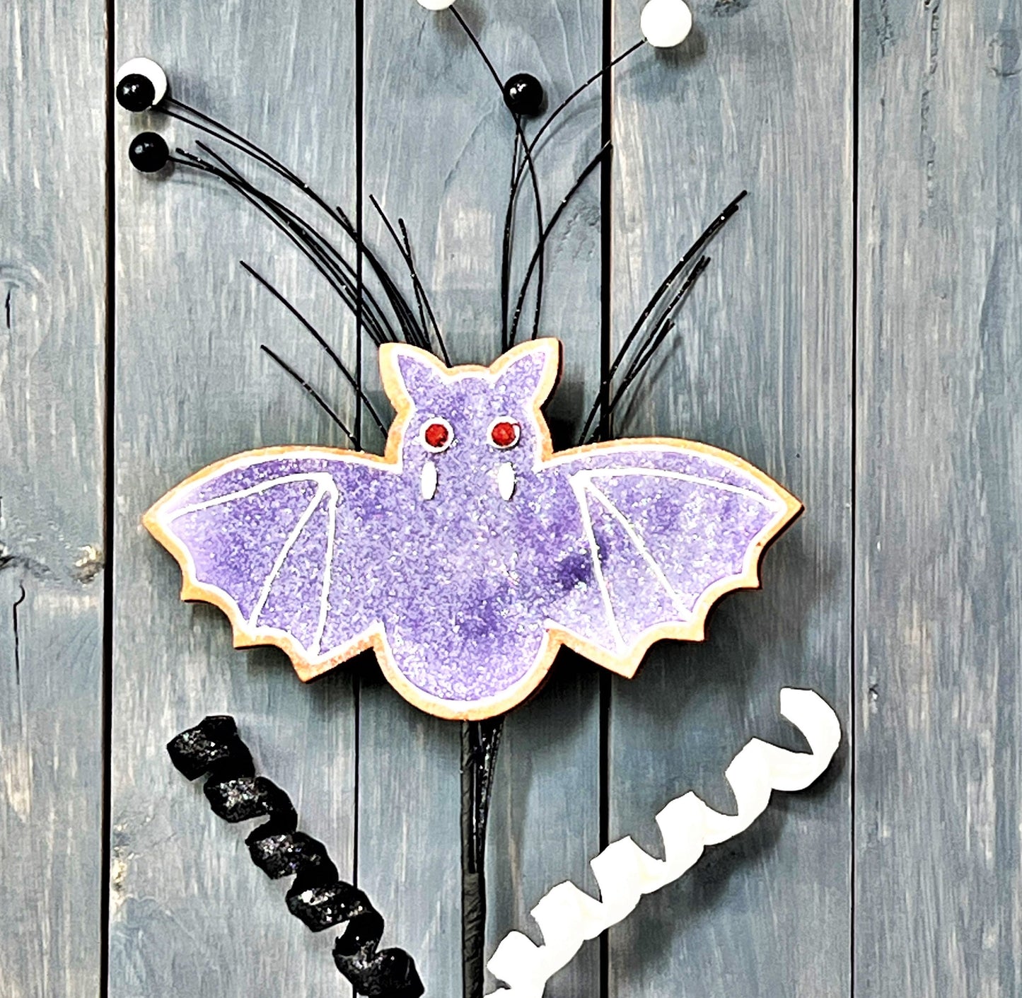 Purple Halloween Bat, Bat Cookie Spray, Halloween Cookie Spray, Purple Halloween Decor, Halloween Wreath Attachment, Bat Cookie Floral Pick
