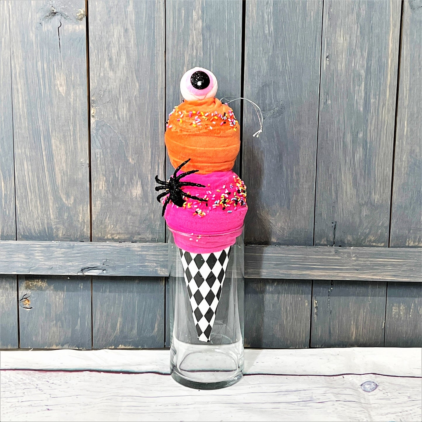 Halloween Ice Cream Ornament, Halloween Wreath Embellishment, Halloween Ice Cream Attachment, Orange and Pink Ice Cream Cone Attachment