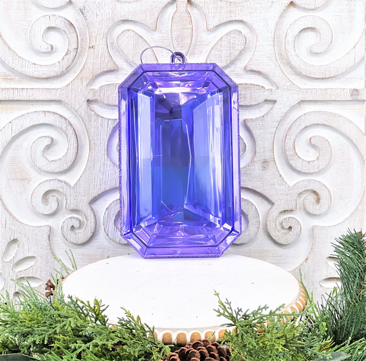 8”Christmas ornament, large jewel ornament, Farrisilk jewel, wreath supplies, purple jewel ornament, Amethyst ornament, Valentines Decor