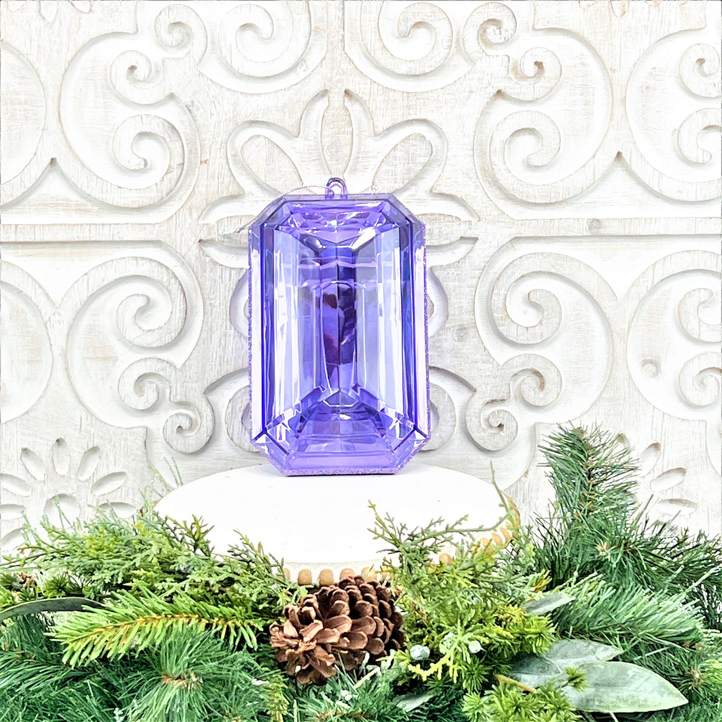 8”Christmas ornament, large jewel ornament, Farrisilk jewel, wreath supplies, purple jewel ornament, Amethyst ornament, Valentines Decor