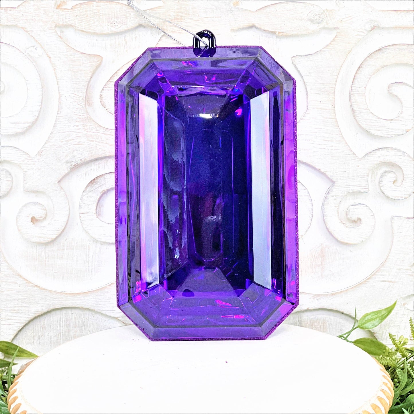 8”Christmas ornament, large jewel ornament, Farrisilk jewel, wreath supplies, purple ornament, purple jewel ornament, Purple Jewel
