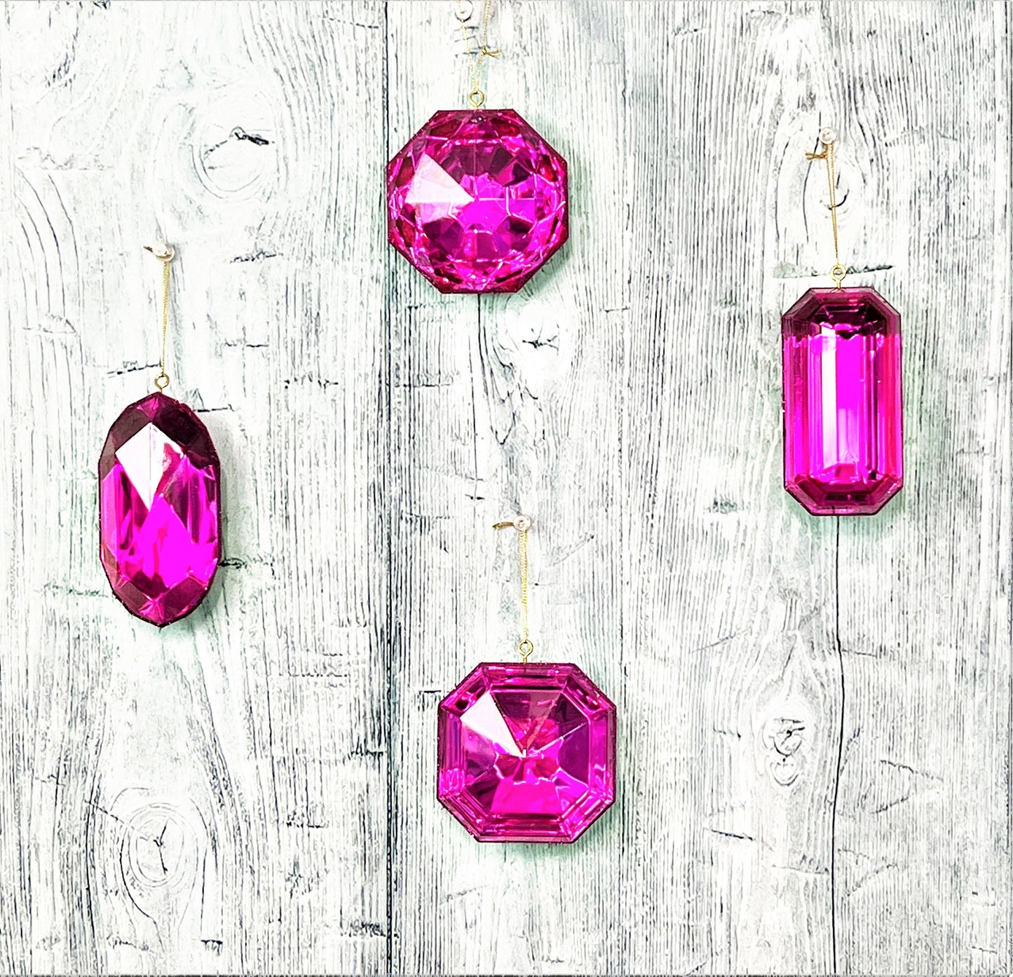 Jewel Ornament Set, Pink Jewel Ornaments, Gem Ornaments, Acrylic Jewel Ornament Set, Wreath Attachment, Valentines Decor, Farrisilk Ornament