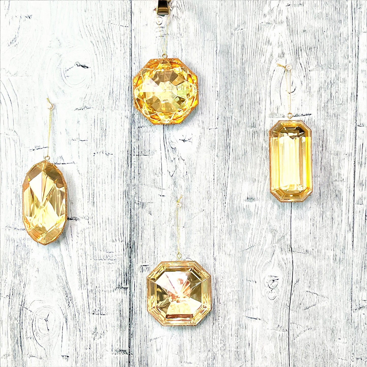 Jewel Ornament Set, Gold Jewel Ornaments, Gem Ornaments, Acrylic Jewel Ornament Set, Wreath Attachments, Gold Xmas Decor, Farrisilk Ornament