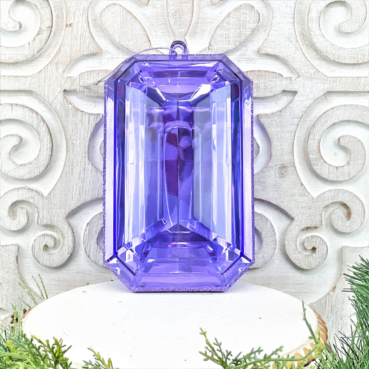 8”Christmas ornament, large jewel ornament, Farrisilk jewel, wreath supplies, purple jewel ornament, Amethyst ornament, Valentines Decor