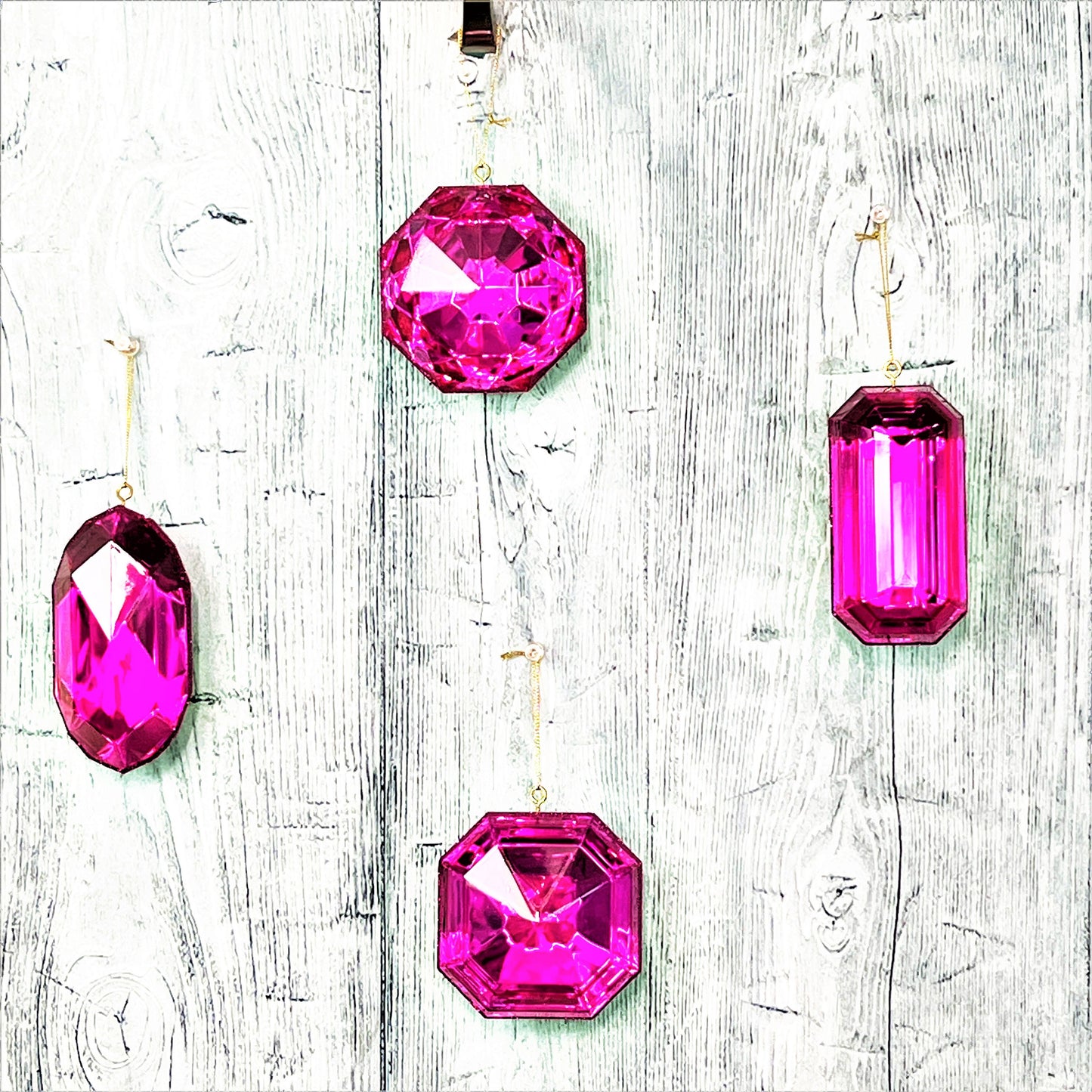 Jewel Ornament Set, Pink Jewel Ornaments, Gem Ornaments, Acrylic Jewel Ornament Set, Wreath Attachment, Valentines Decor, Farrisilk Ornament