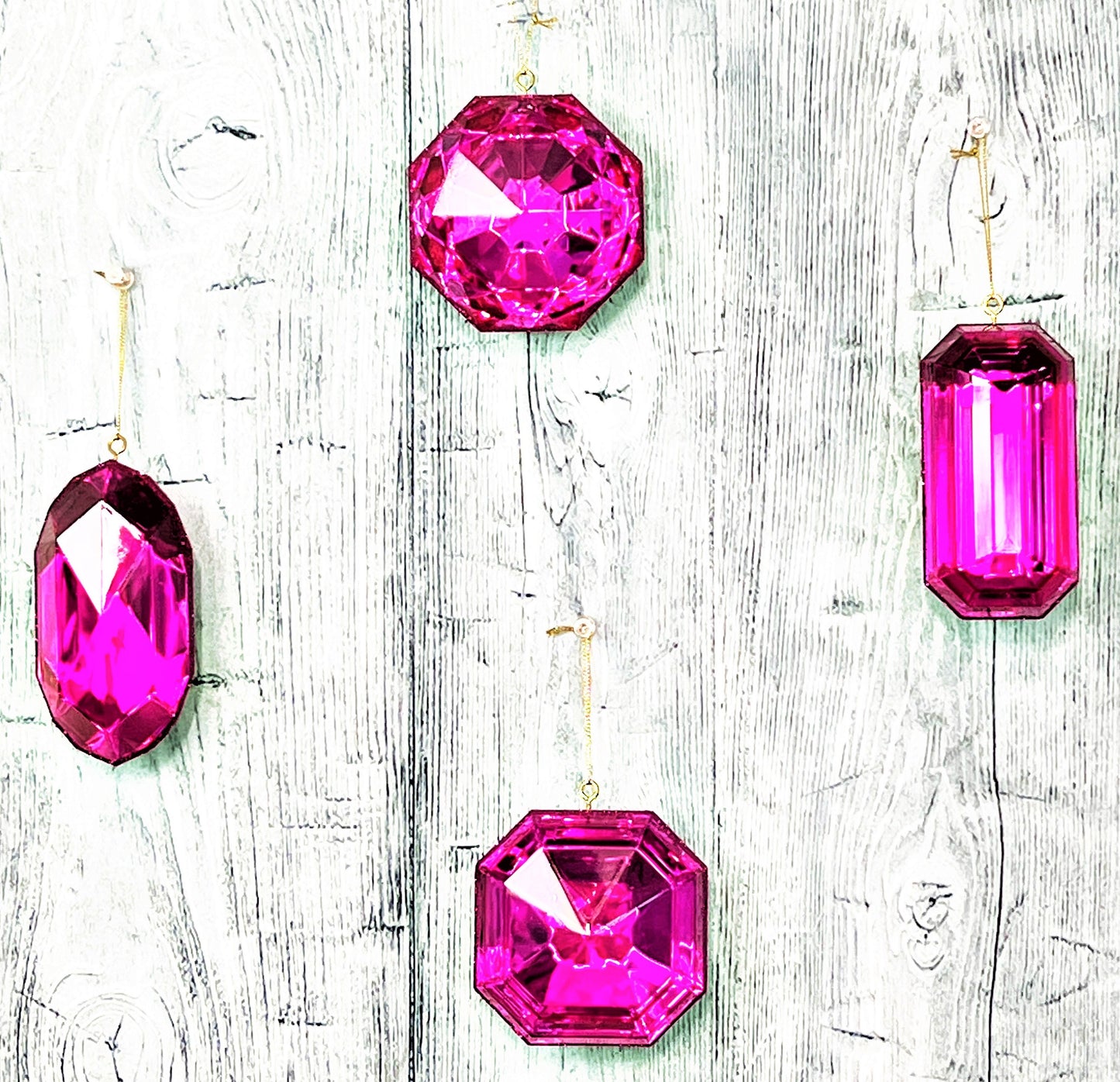 Jewel Ornament Set, Pink Jewel Ornaments, Gem Ornaments, Acrylic Jewel Ornament Set, Wreath Attachment, Valentines Decor, Farrisilk Ornament