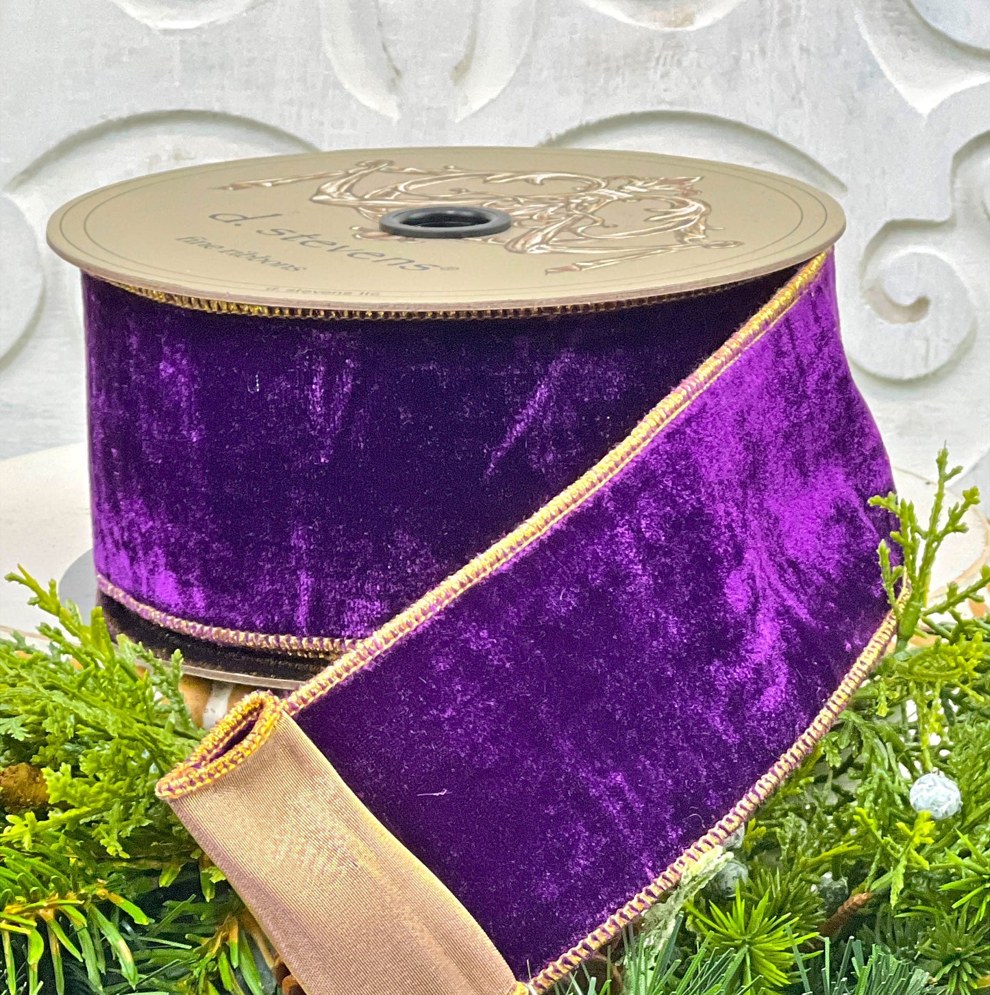 Purple French Velvet Ribbon, D Stevens Ribbon, 4 Inch Wired Velvet Ribbon, Purple Velvet Ribbon, Christmas Ribbon, Aubergine Ribbon