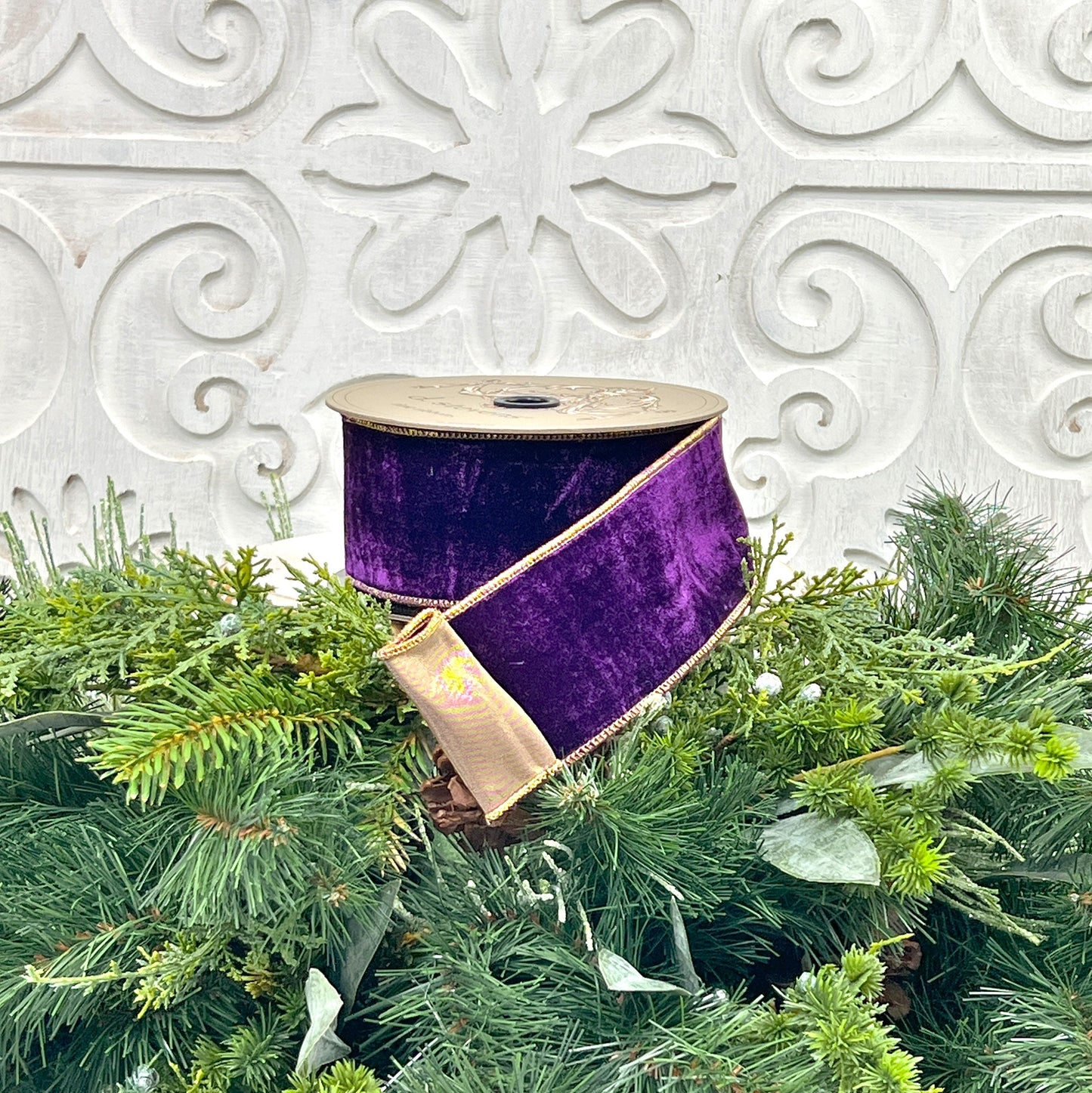 Purple French Velvet Ribbon, D Stevens Ribbon, 4 Inch Wired Velvet Ribbon, Purple Velvet Ribbon, Christmas Ribbon, Aubergine Ribbon