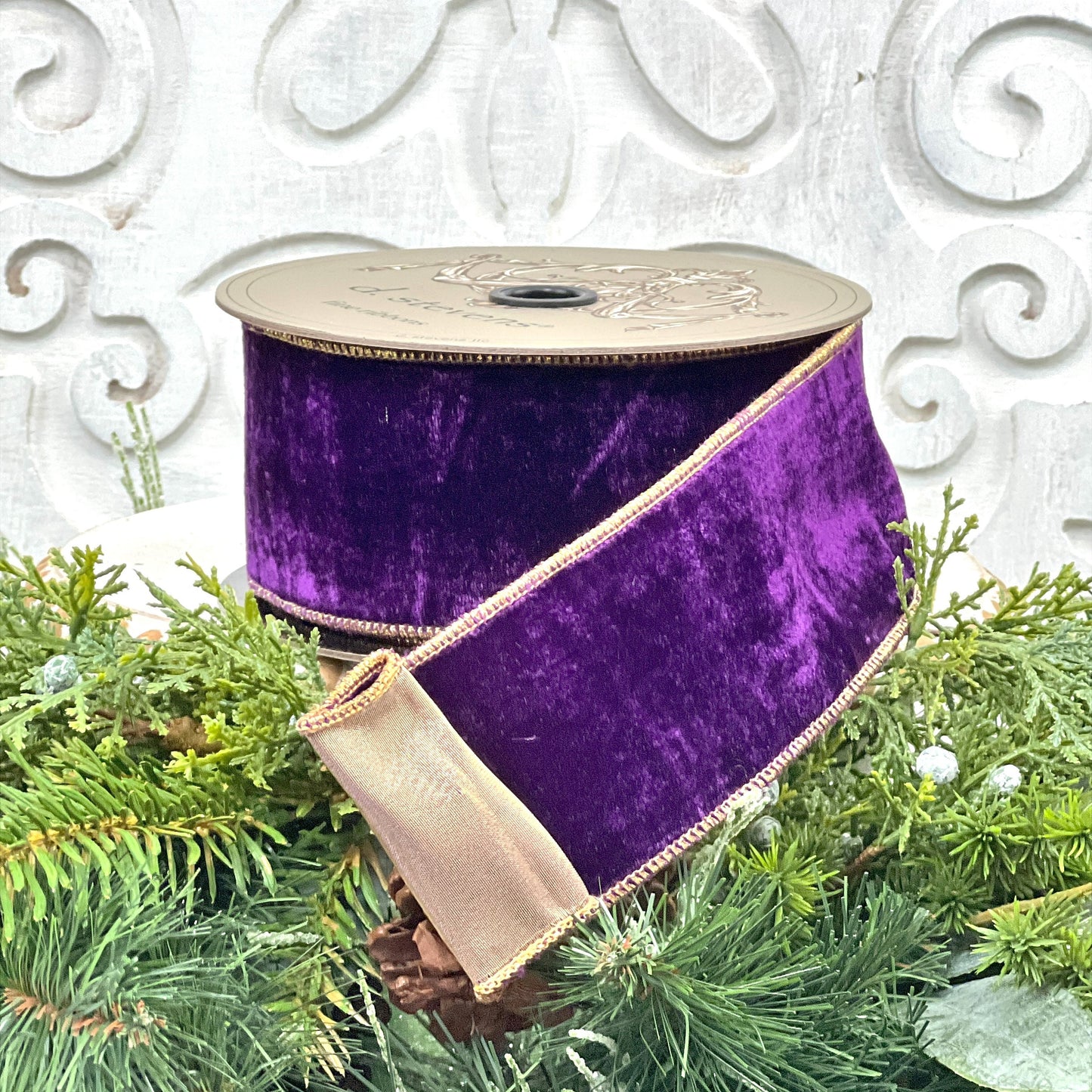 Purple French Velvet Ribbon, D Stevens Ribbon, 4 Inch Wired Velvet Ribbon, Purple Velvet Ribbon, Christmas Ribbon, Aubergine Ribbon