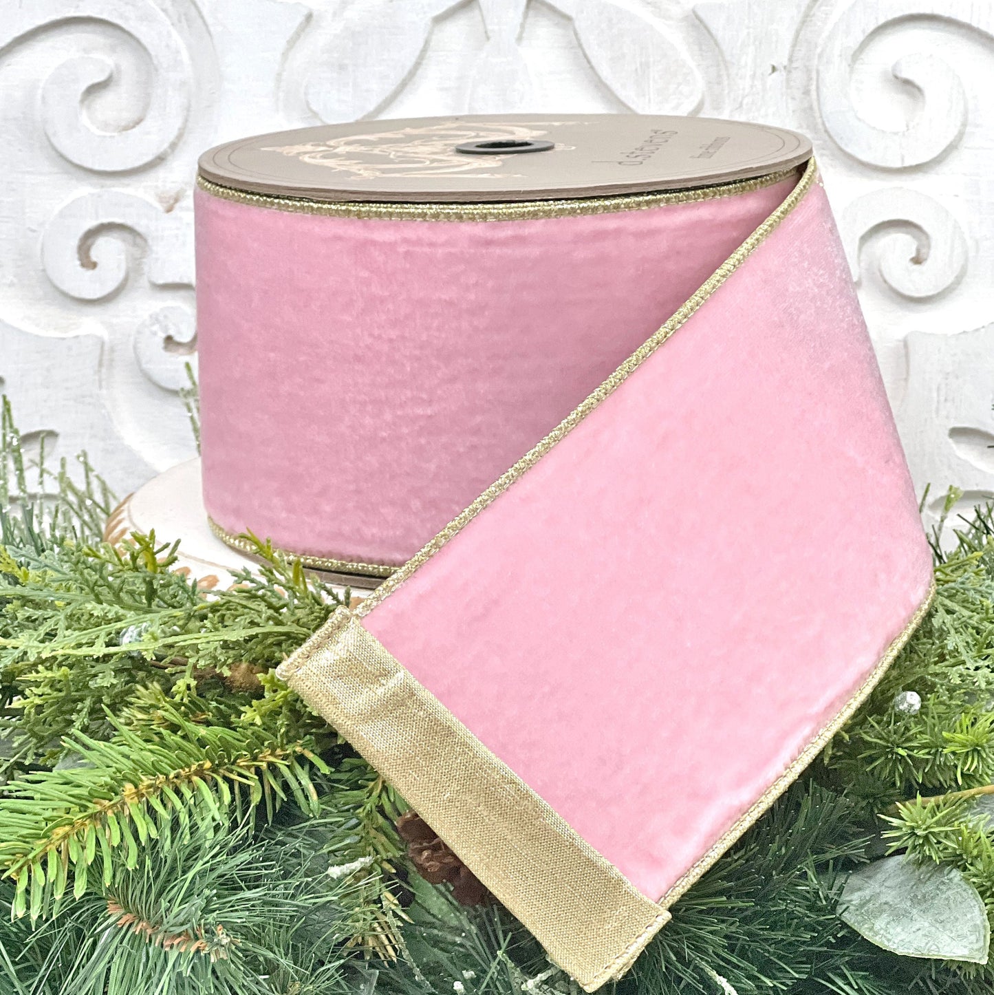 Pink Velvet Ribbon, Pink and Gold Velvet Ribbon, Strawberry Pink Velvet Ribbon, D Stevens Velvet Ribbon,  Valentine Ribbon