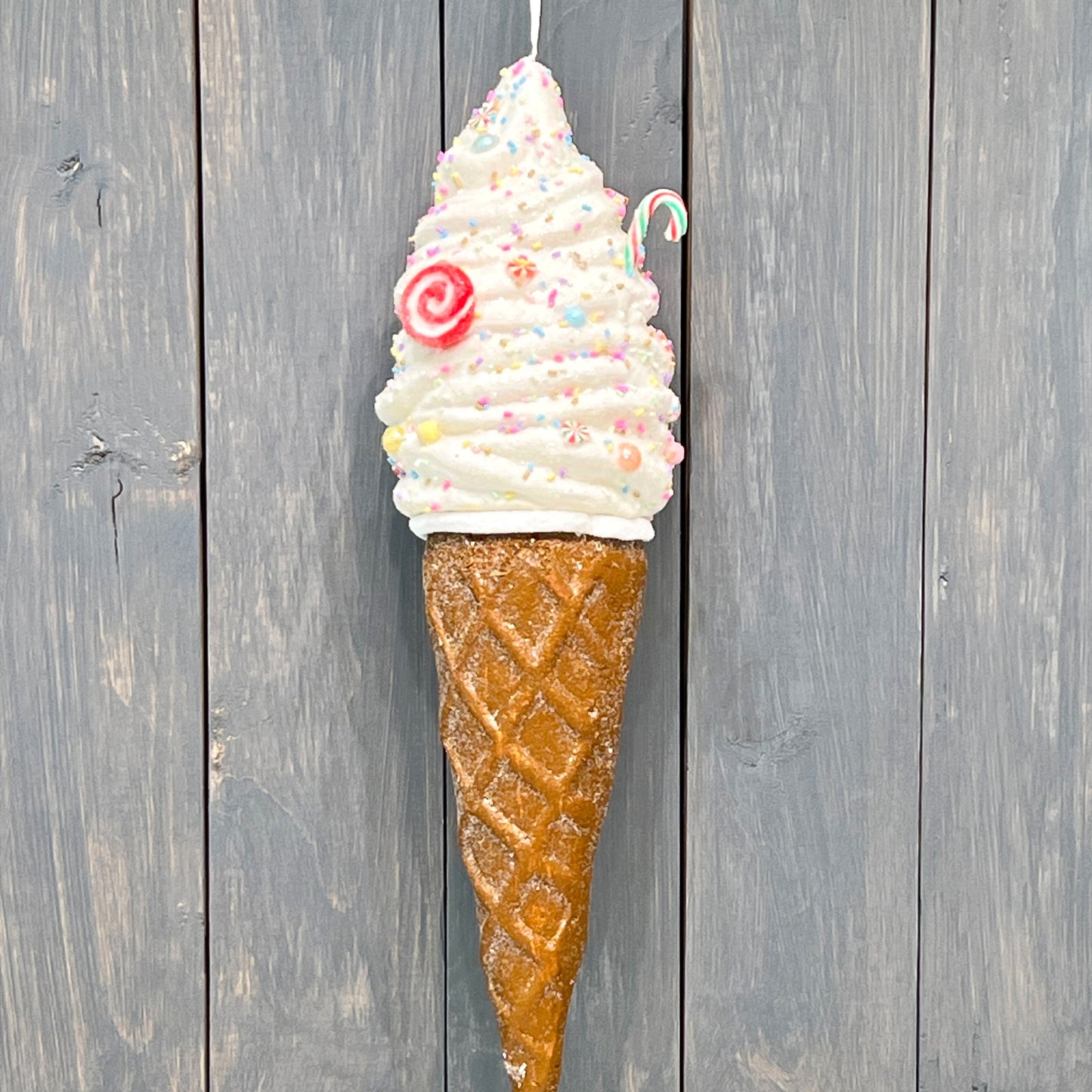 Holiday Ice Cream Ornament, Christmas Wreath Embellishment, Holiday Ice Cream Attachment, Peppermint Ice Cream Cone Attachment