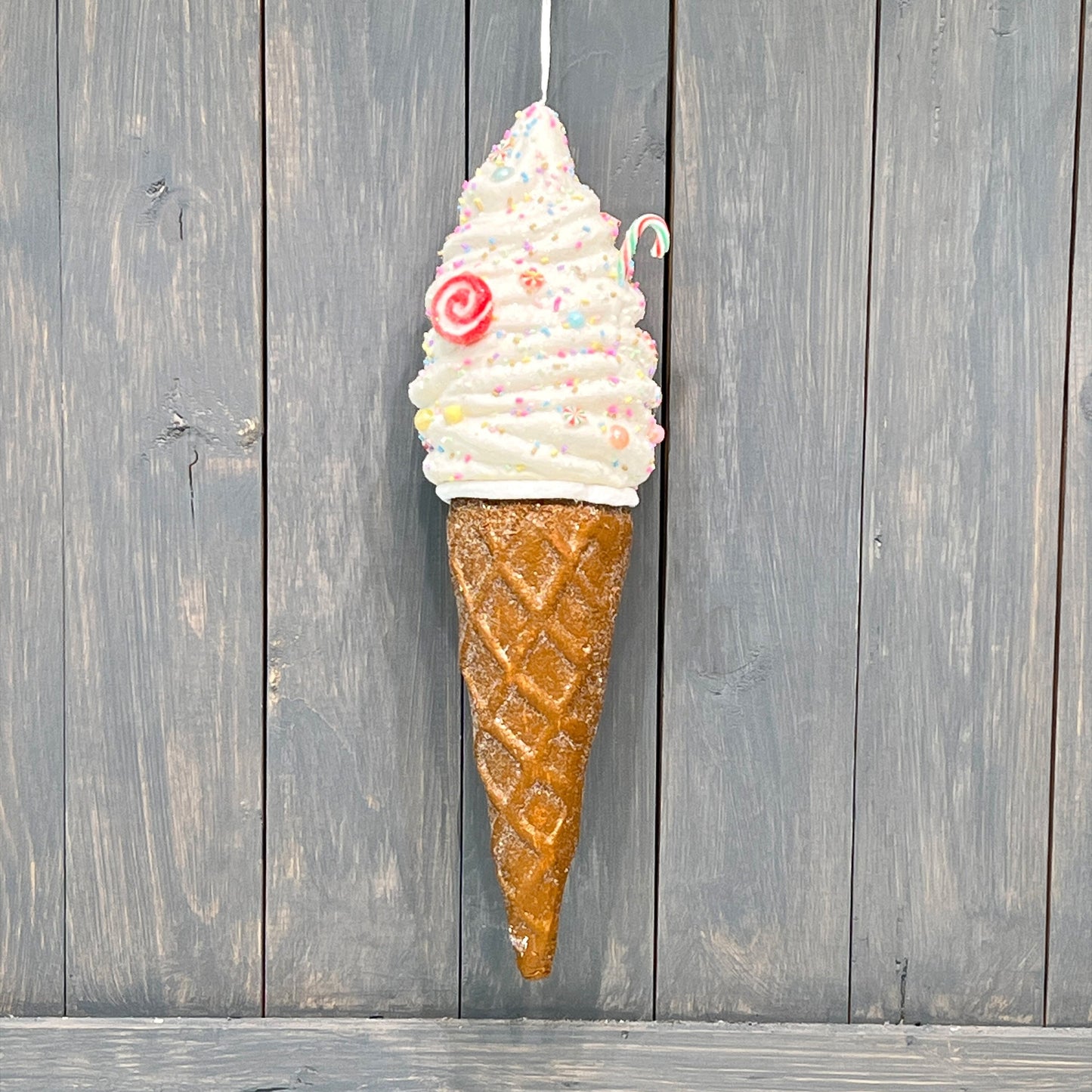 Holiday Ice Cream Ornament, Christmas Wreath Embellishment, Holiday Ice Cream Attachment, Peppermint Ice Cream Cone Attachment