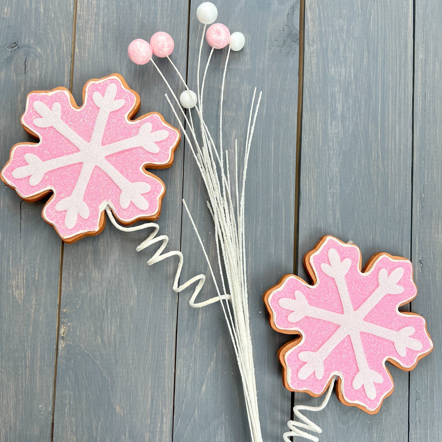 Pink Snowflake Cookie Spray, Gingerbread Cookie Spray, Pink Cookie Stem, Snowflake Cookie Stem, Glitter Snowflake Spray, Wreath Attachment