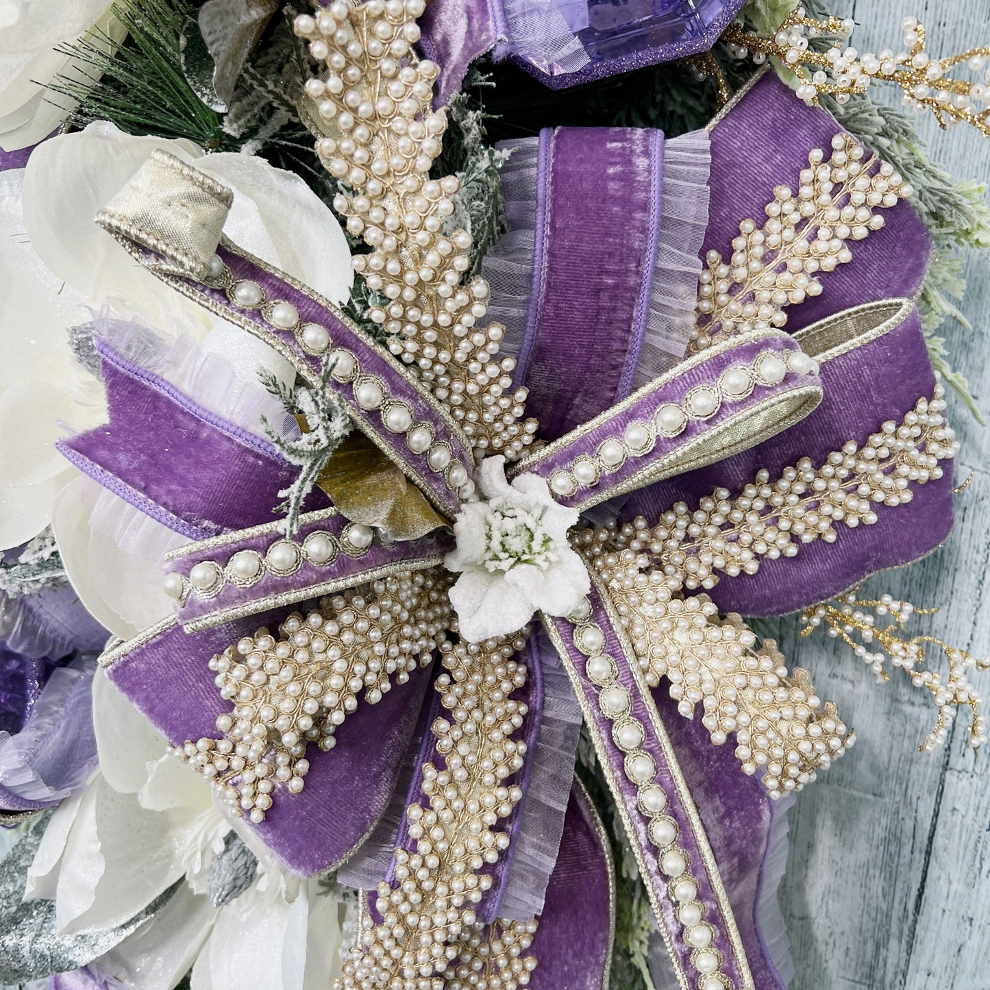 Jeweled Swag for Front Door, Easter Gem Swag, Elegant Magnolia Swag with Pearls, Purple Gem Wreath Spring Swag for Front Door,