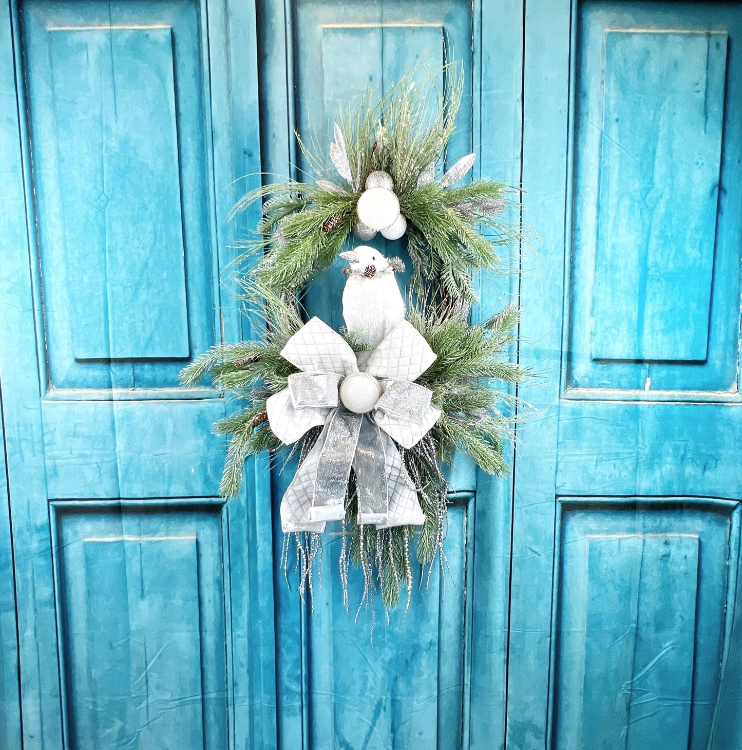 Christmas Wreath for Front Door, Holiday Penguin Swag, Christmas Decoration, Elegant Winter Wreath, Winter Wonderland Decor, Penguin Decor