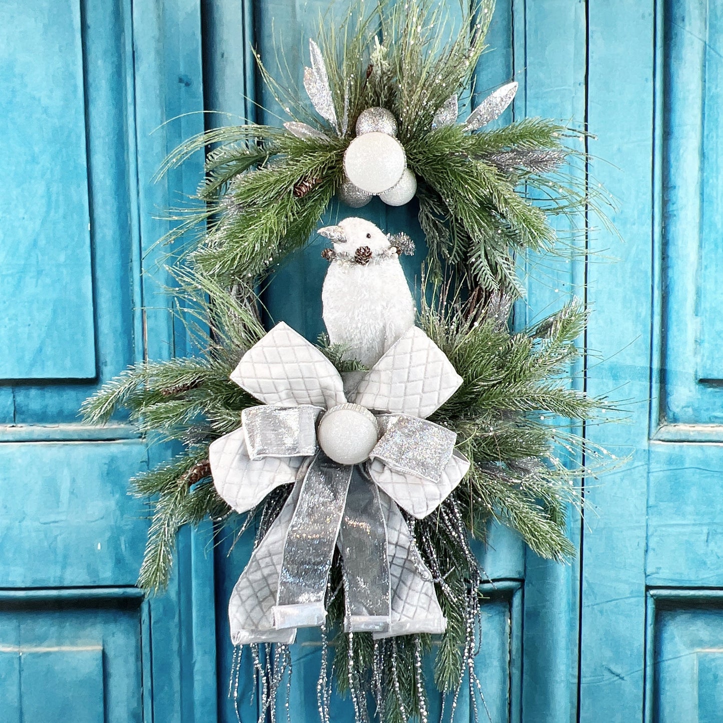Christmas Wreath for Front Door, Holiday Penguin Swag, Christmas Decoration, Elegant Winter Wreath, Winter Wonderland Decor, Penguin Decor