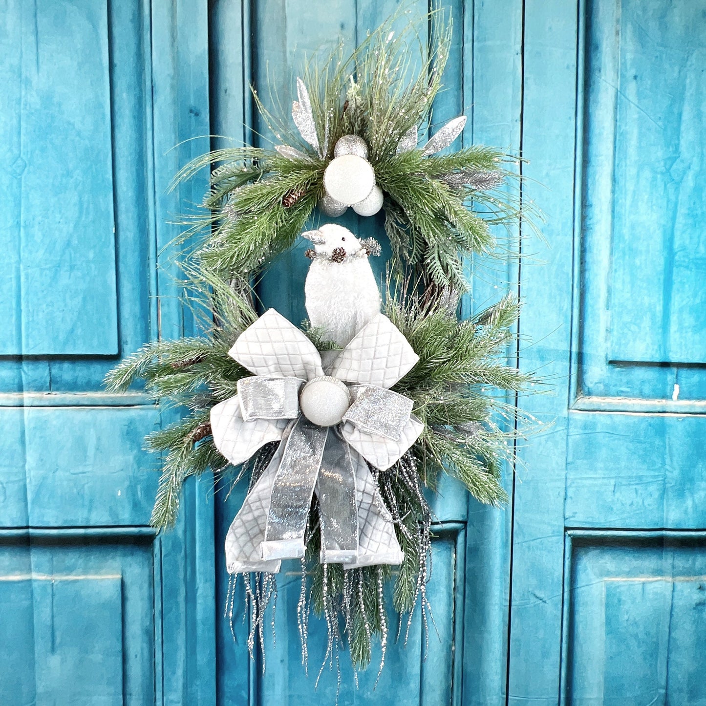 Christmas Wreath for Front Door, Holiday Penguin Swag, Christmas Decoration, Elegant Winter Wreath, Winter Wonderland Decor, Penguin Decor