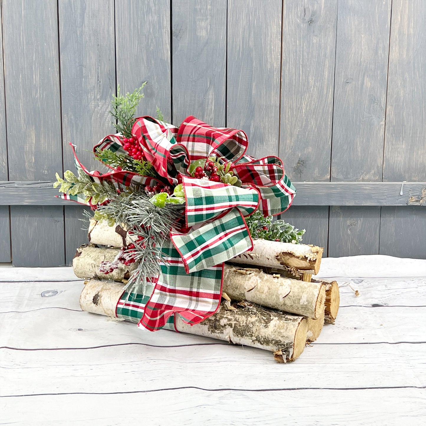 Natural Birch Log Centerpiece, Christmas Birch Bundle, Holiday Table Arrangement, Winter Table Centerpiece, Winter Table Decor,