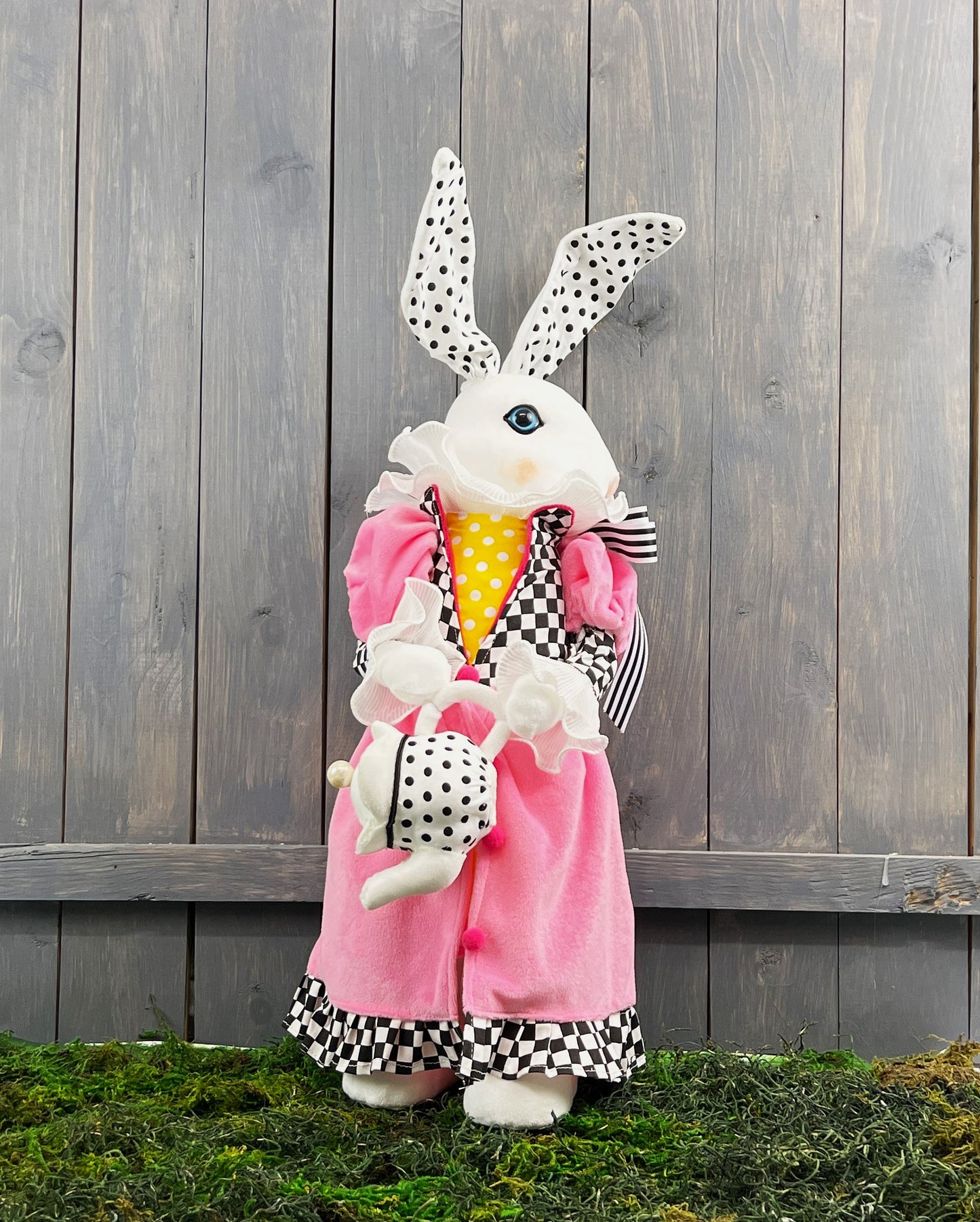 White Rabbit with Tea Pot Wreath Attachment, Dressed Tea Party Bunny, Easter Bunny, Easter Rabbit, Easter Decor, Regency Bunny, Spring Decor
