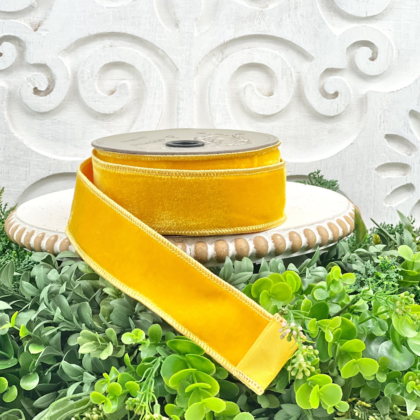 D Stevens Yellow Velvet Ribbon, 1.5" Yellow Velvet Ribbon, Designer Ribbon, Bright Mustard Gold Velvet, 10 Yard Roll for Year Round Styling