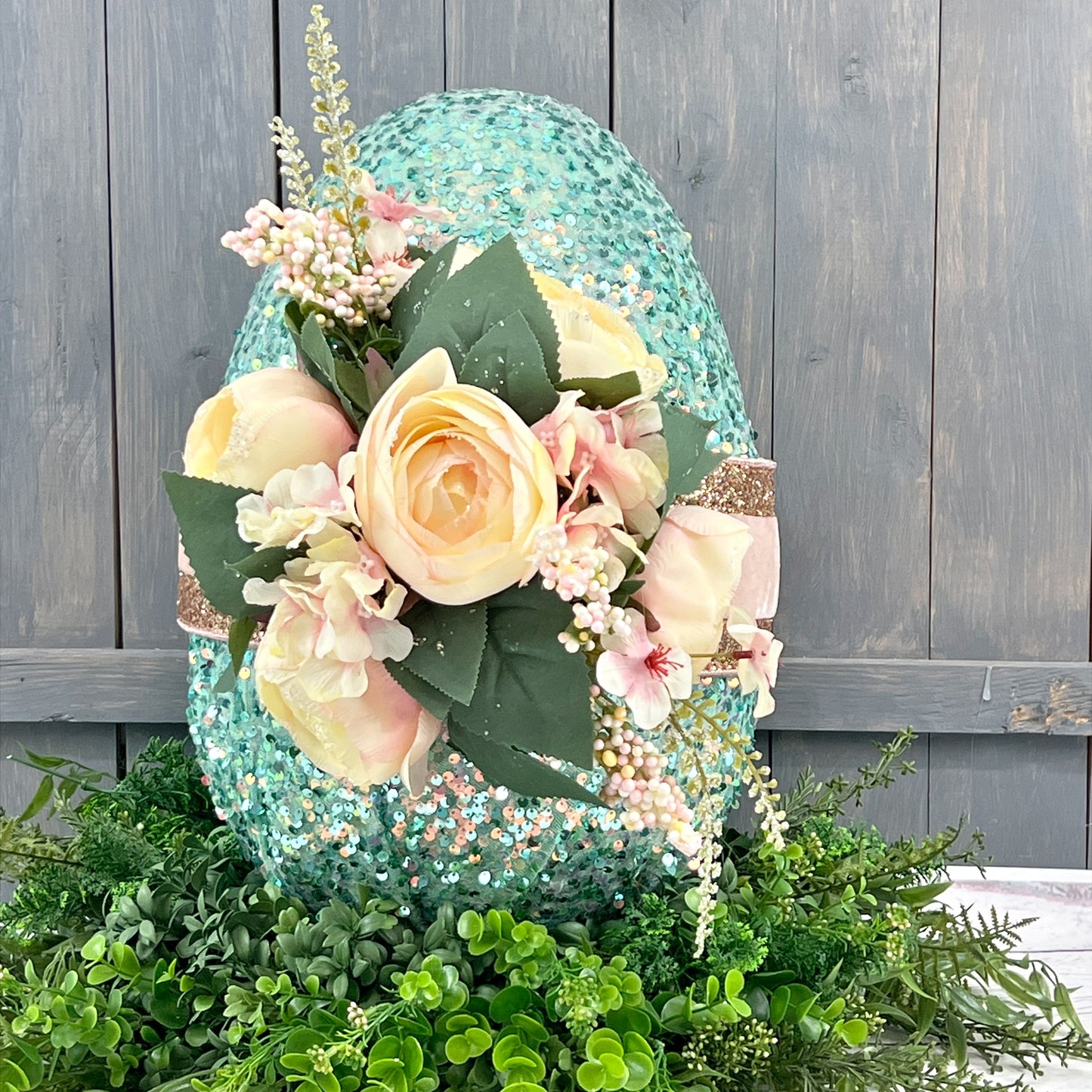 Glam Easter Egg, XL Bling Easter Egg, Teal Sequin Egg, Pink and Blue Easter Decor, Elegant Spring Home Decor, Handmade Easter Gift