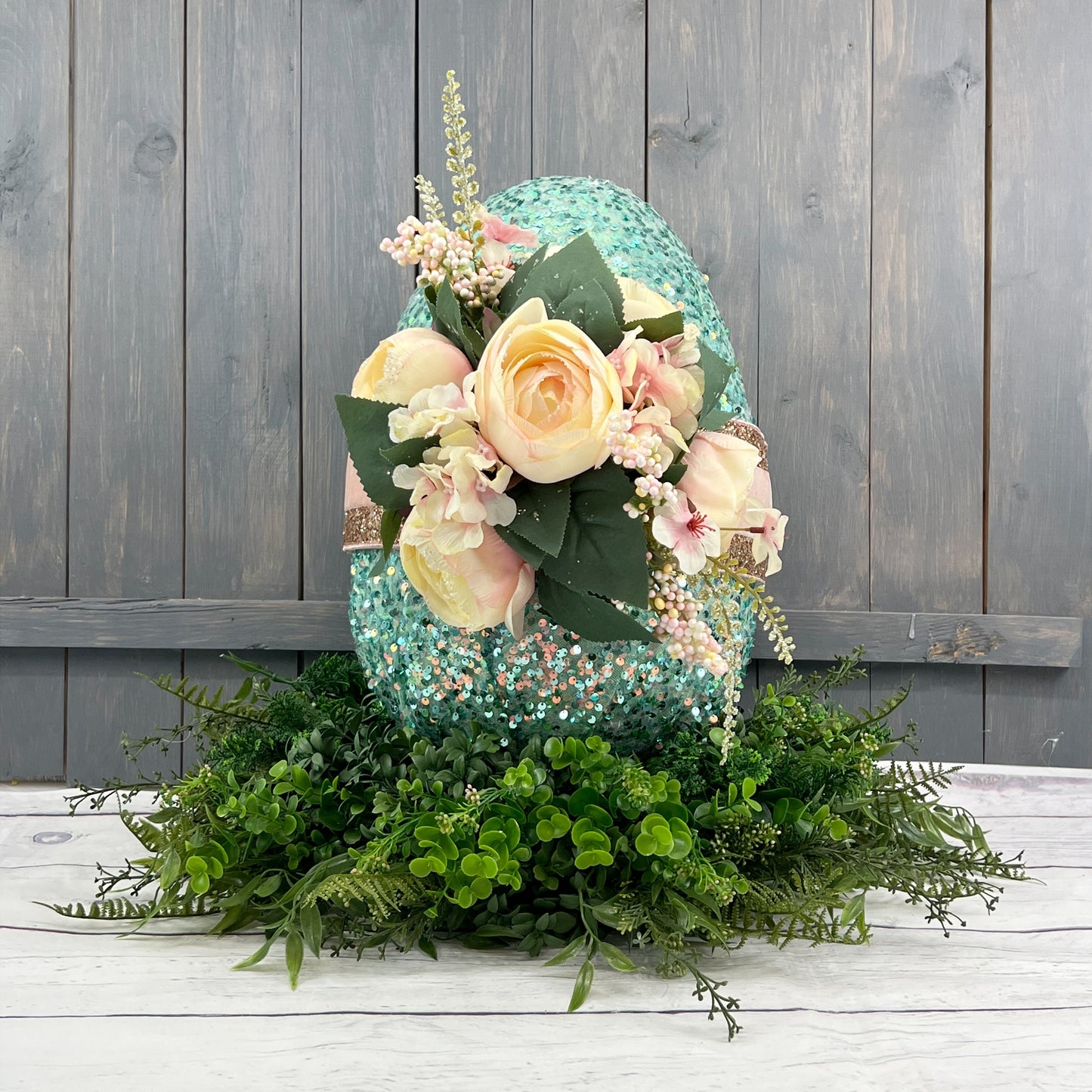 Glam Easter Egg, XL Bling Easter Egg, Teal Sequin Egg, Pink and Blue Easter Decor, Elegant Spring Home Decor, Handmade Easter Gift