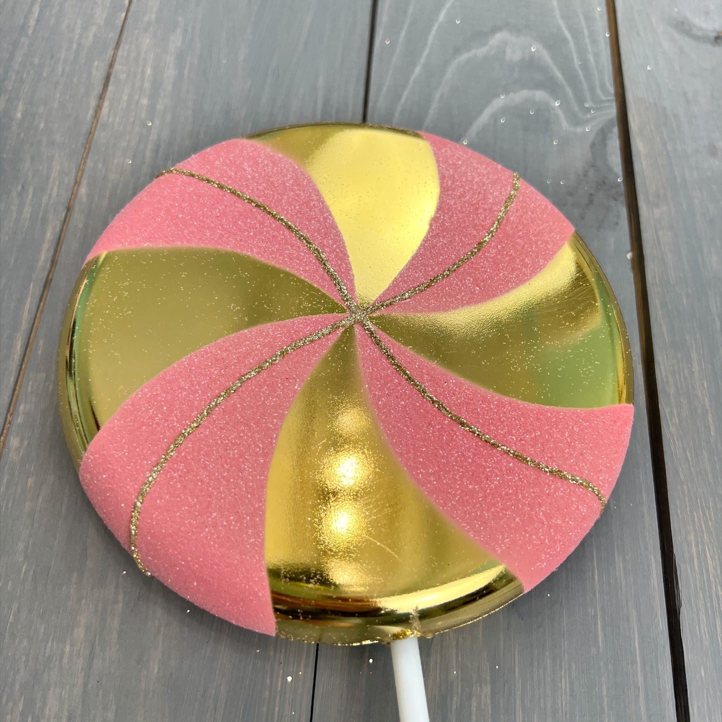 Farrisilk Pink and Gold Candy Couture Lollipop Pick - Elegant Holiday and Party Decor Accent