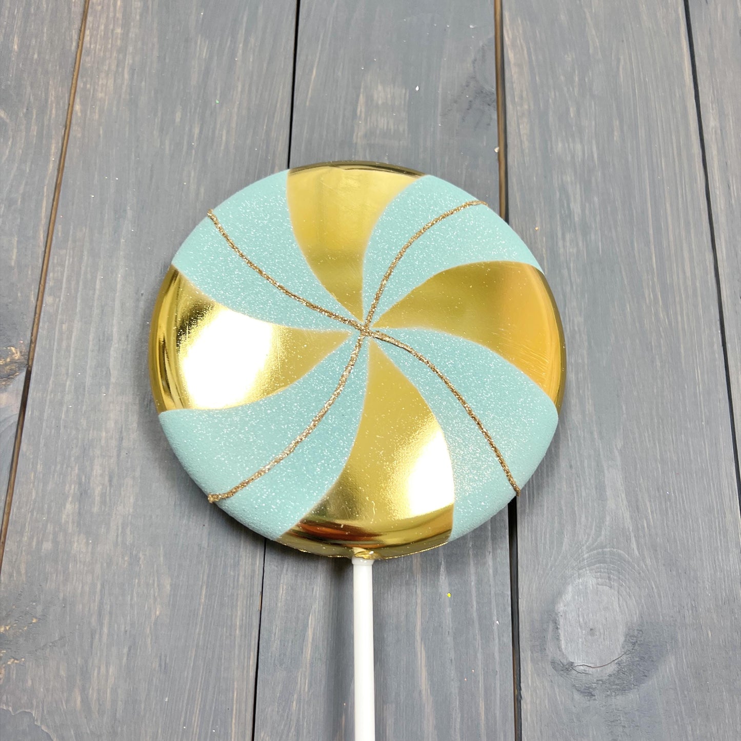 Farrisilk Mint and Gold Candy Couture Lollipop Pick - Elegant Holiday and Party Decor Accent