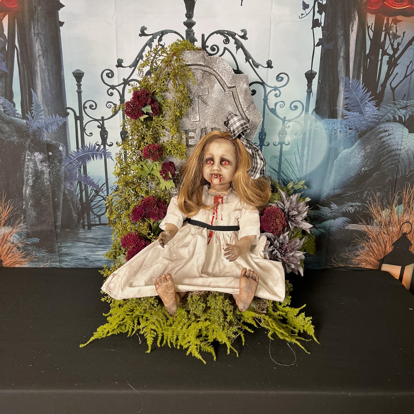 XL Creepy Horror Doll Halloween Centerpiece - Designer Ghostly Gothic Decor, Gothic Halloween Decor, Halloween Centerpiece