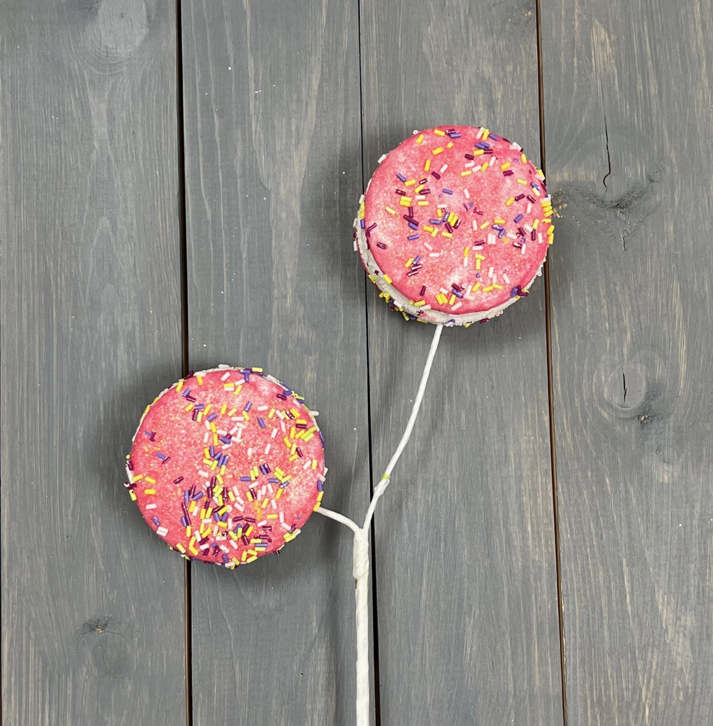 Pink Macaron Cookie Floral Pick, Greenery, Floral Supply, Christmas Tree Picks, Wreath Embellishments, Christmas, Craft Supply, Fake Cookie