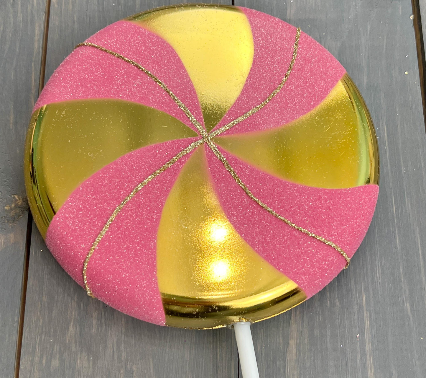 Farrisilk Fuchsia and Gold Candy Couture Lollipop Pick - Elegant Holiday and Party Decor Accent