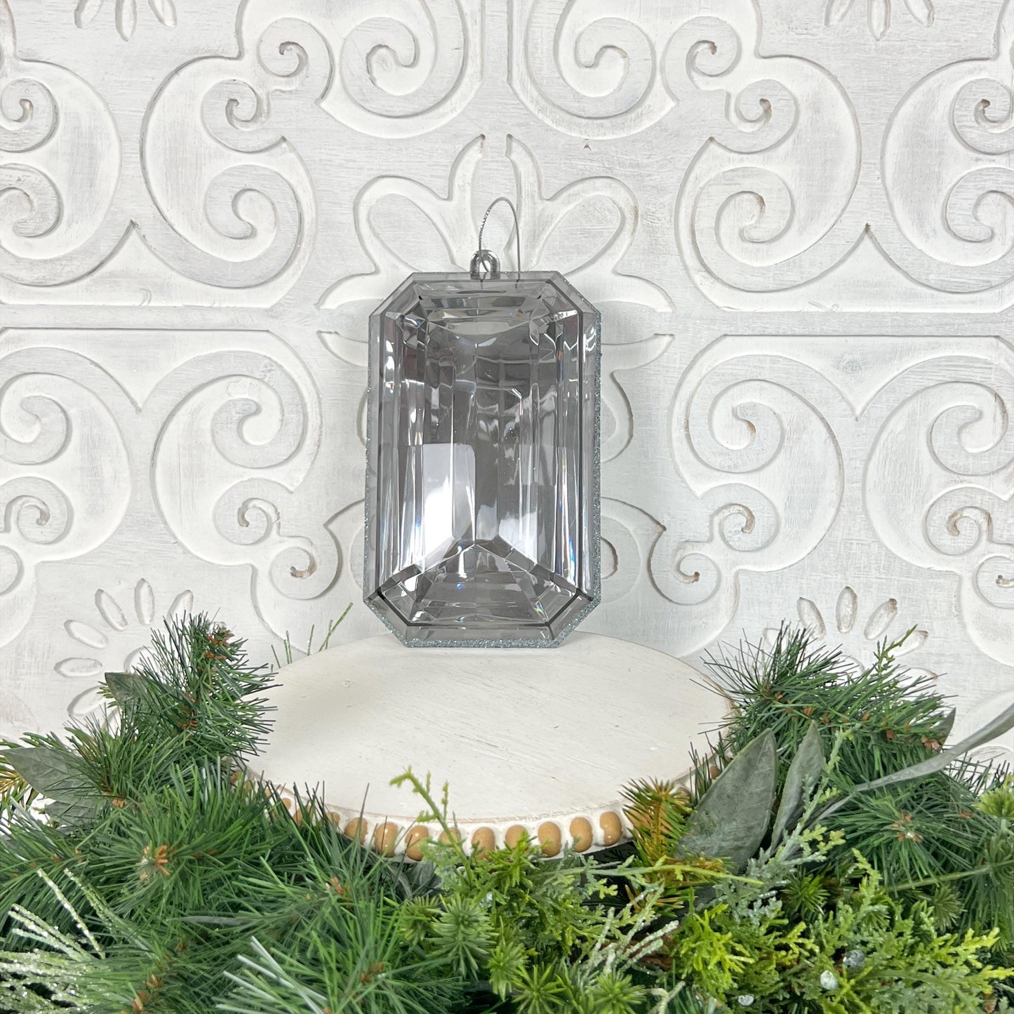 8”Christmas ornament, large Pewter jewel ornament, elegant decoration, wreath supplies, Pewter ornament, plastic ornament