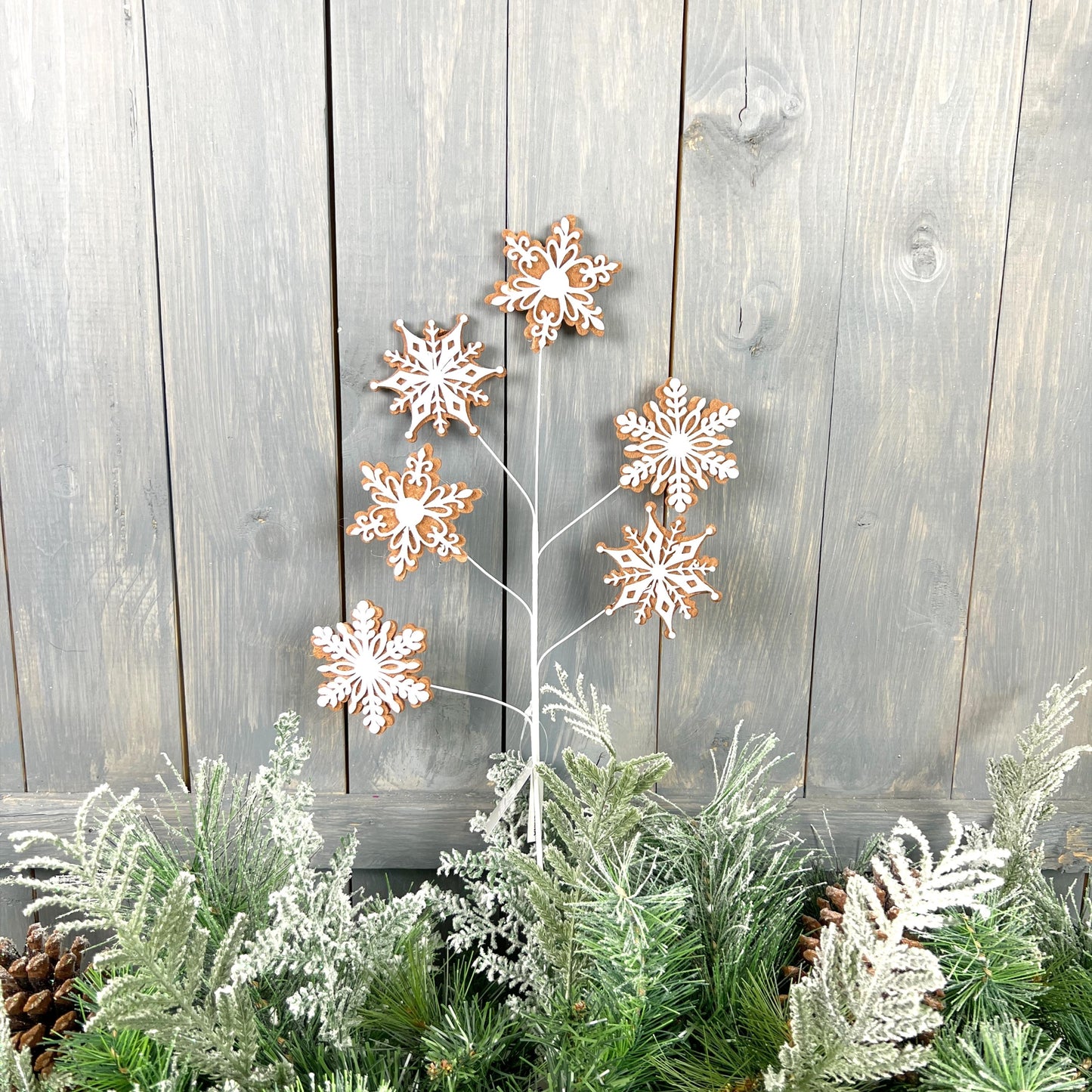 16.5" Gingerbread Spray, Gingerbread Snowflake Spray, Gingerbread Cookie Spray, Gingerbread Snowflake Stem Gingerbread Wreath Embellishment