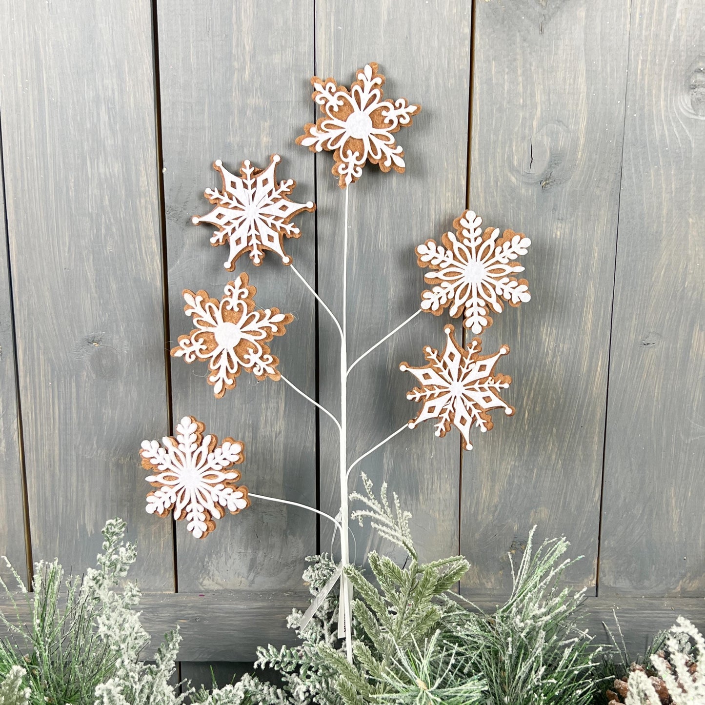 16.5" Gingerbread Spray, Gingerbread Snowflake Spray, Gingerbread Cookie Spray, Gingerbread Snowflake Stem Gingerbread Wreath Embellishment
