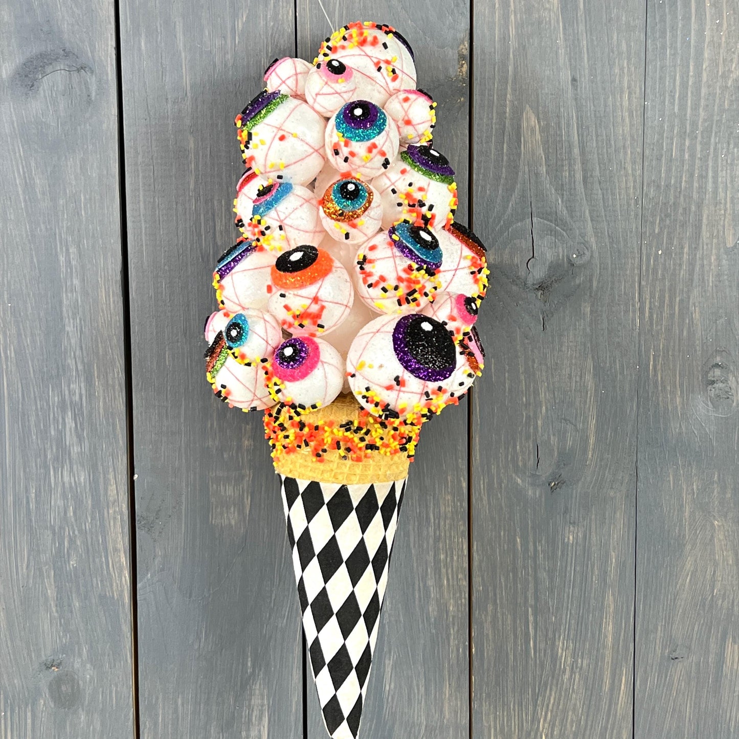 Halloween Ice Cream Ornament, Halloween Wreath Embellishment, Halloween Ice Cream Attachment, Halloween Eye Scream Cone Attachment