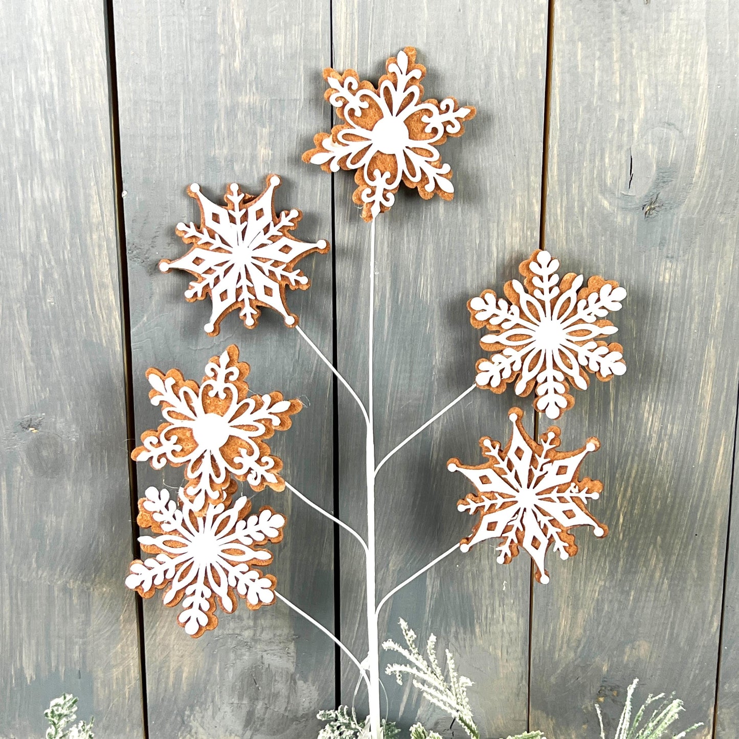 16.5" Gingerbread Spray, Gingerbread Snowflake Spray, Gingerbread Cookie Spray, Gingerbread Snowflake Stem Gingerbread Wreath Embellishment