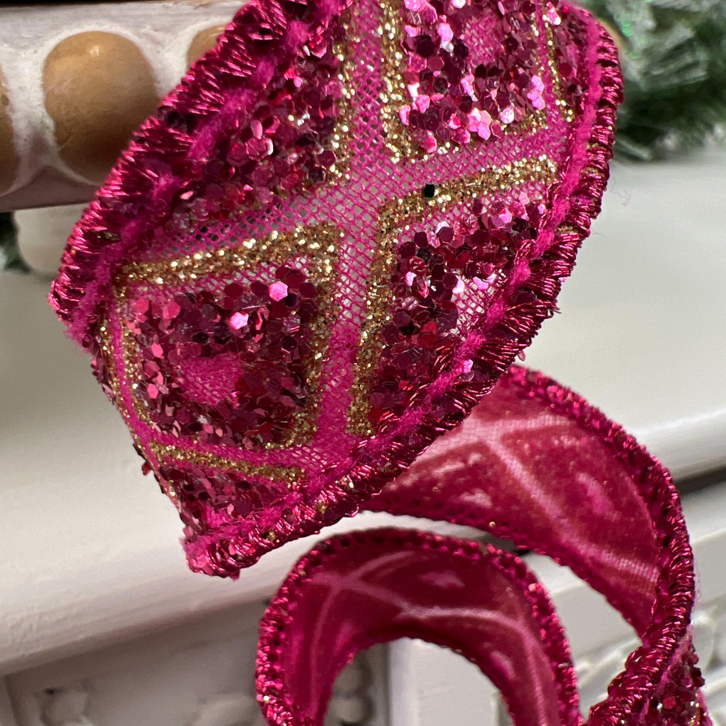 Farrisilk Hot Pink Marquise Diamond Ribbon - Glittered Designer Luxury Ribbon for Stunning Holiday Home Décor