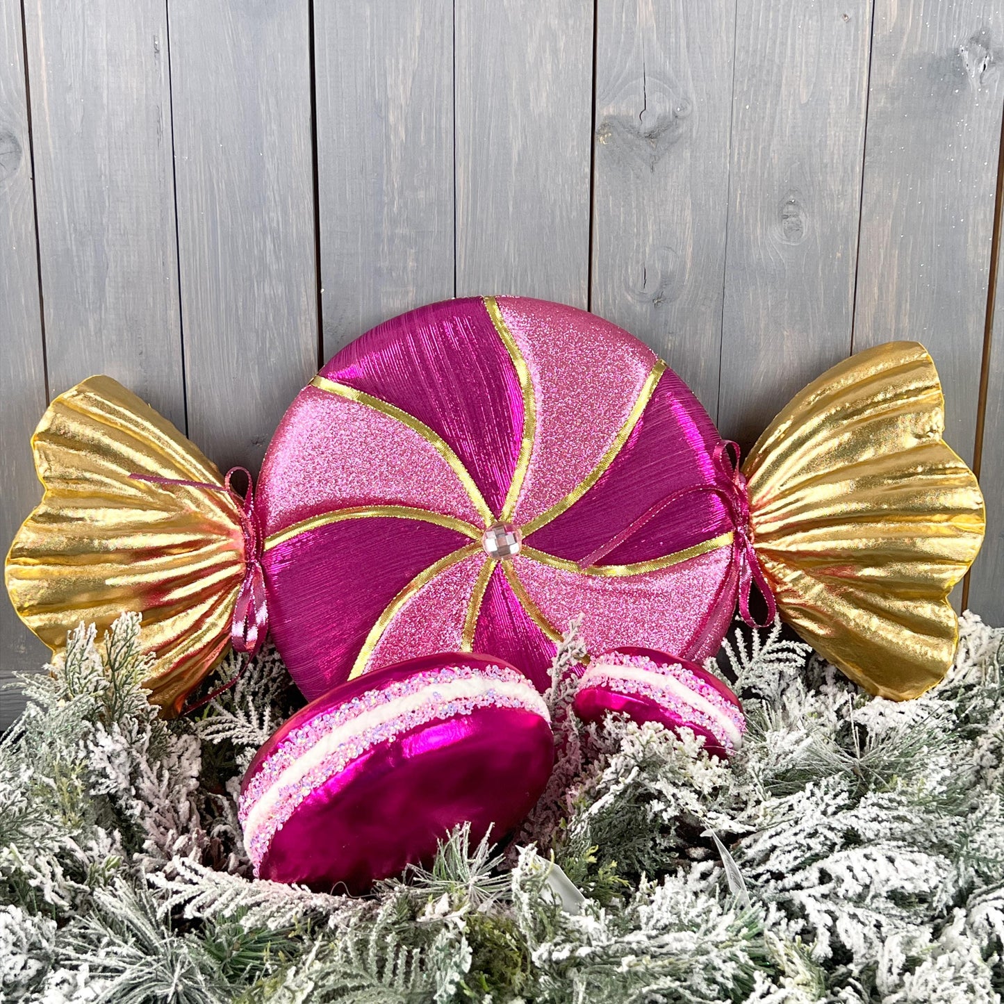 XL Pink Peppermint Candy Embellishment - Lush & Whimsical Christmas Tree Decoration