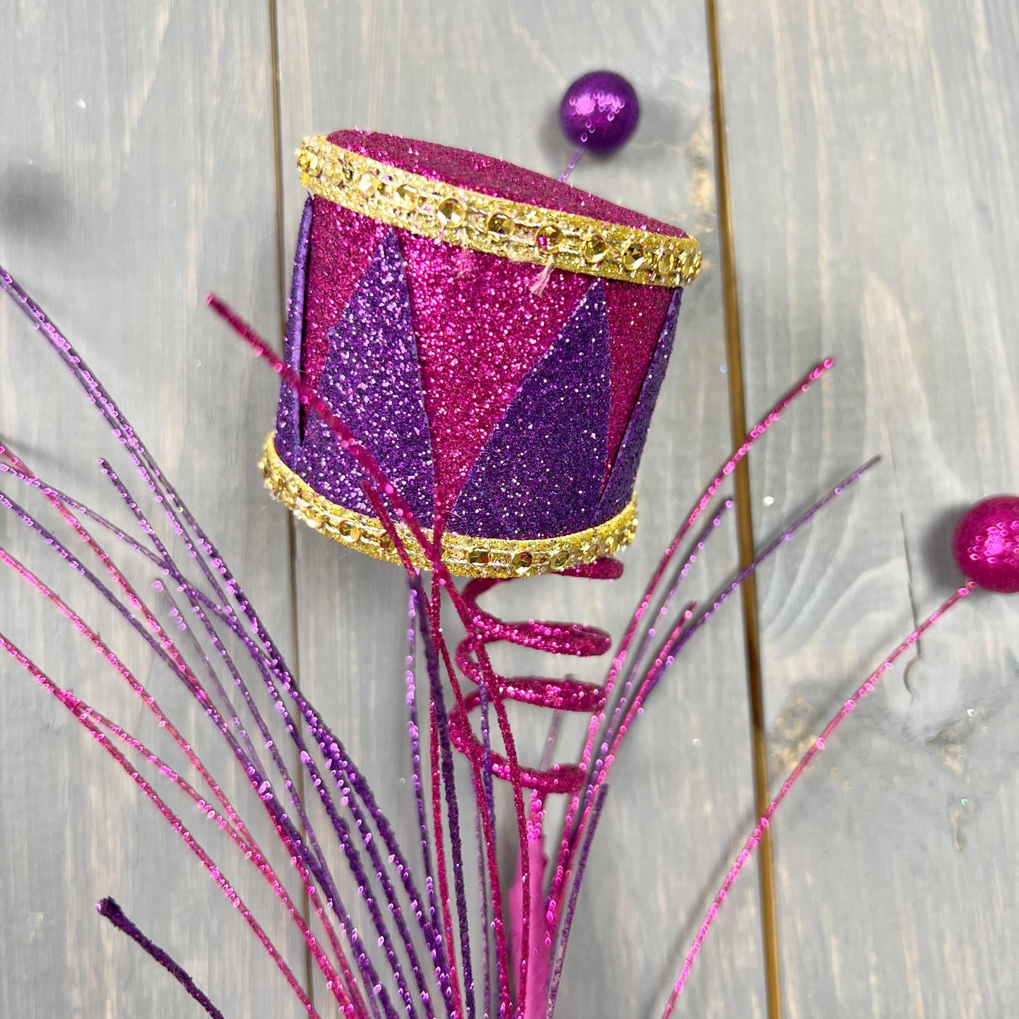 Hot Pink and Purple Glittered Drum Spray with Gold Accents - Luxurious Holiday Floral Decor