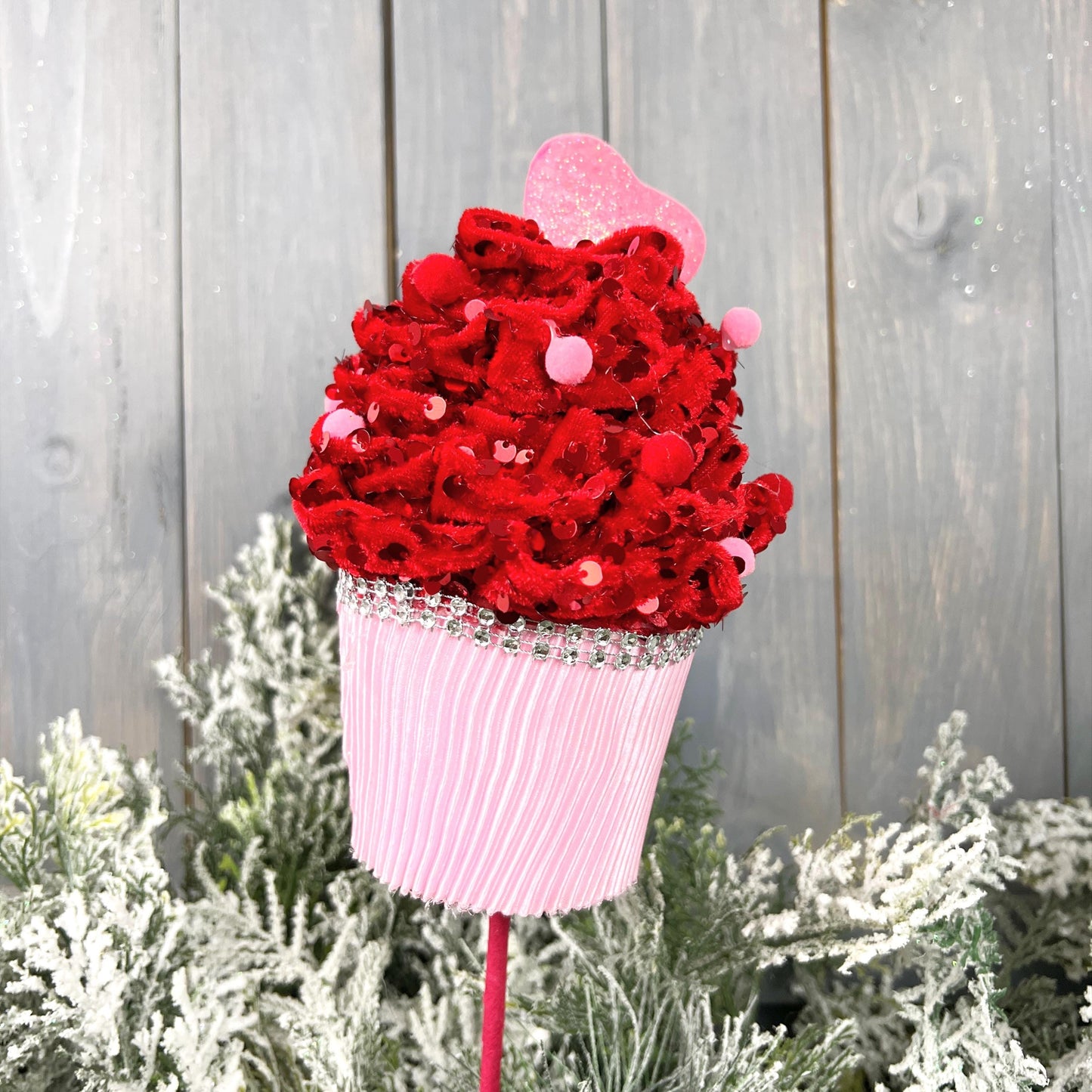 XL Pink and Red Valentine Heart Cupcake Pick - Valentine Decor & Party Embellishment, Wreath Embellishment, Valentine Decor, Faux Cupcake